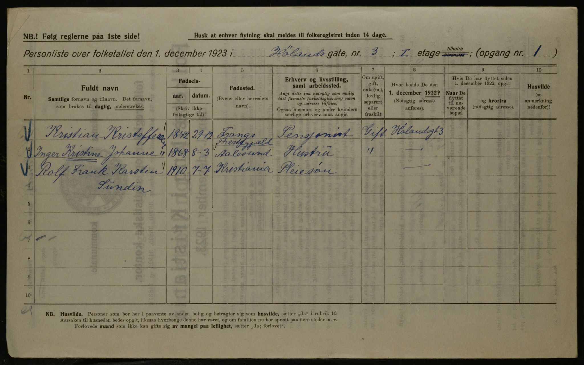 OBA, Kommunal folketelling 1.12.1923 for Kristiania, 1923, s. 47153