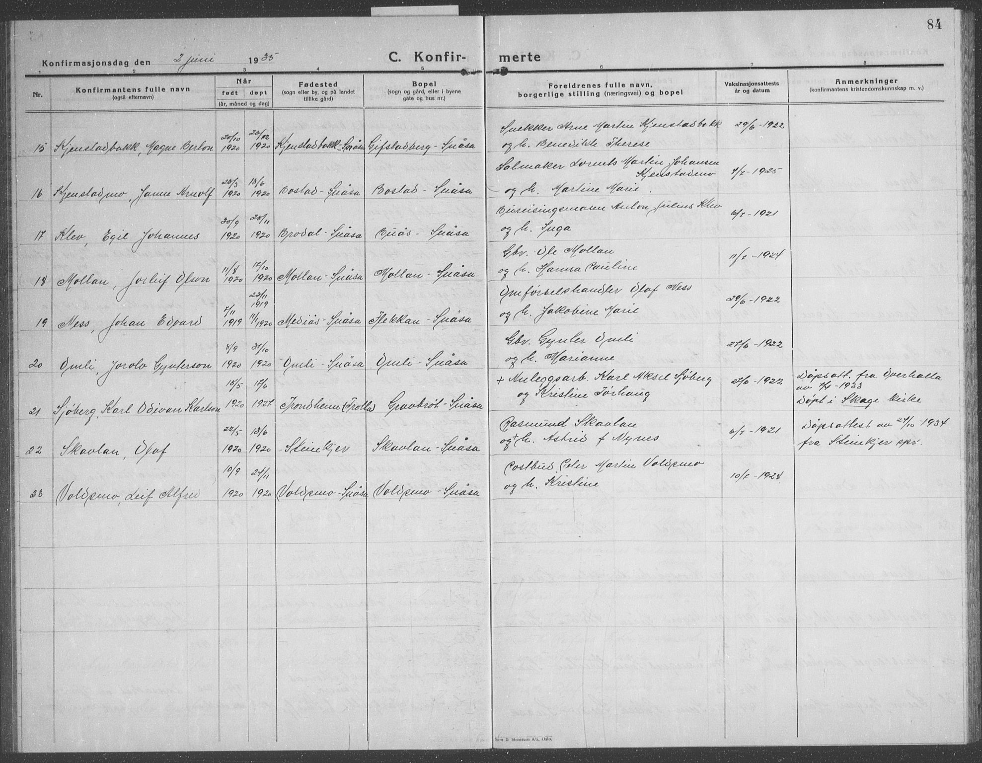 Ministerialprotokoller, klokkerbøker og fødselsregistre - Nord-Trøndelag, SAT/A-1458/749/L0481: Klokkerbok nr. 749C03, 1933-1945, s. 84