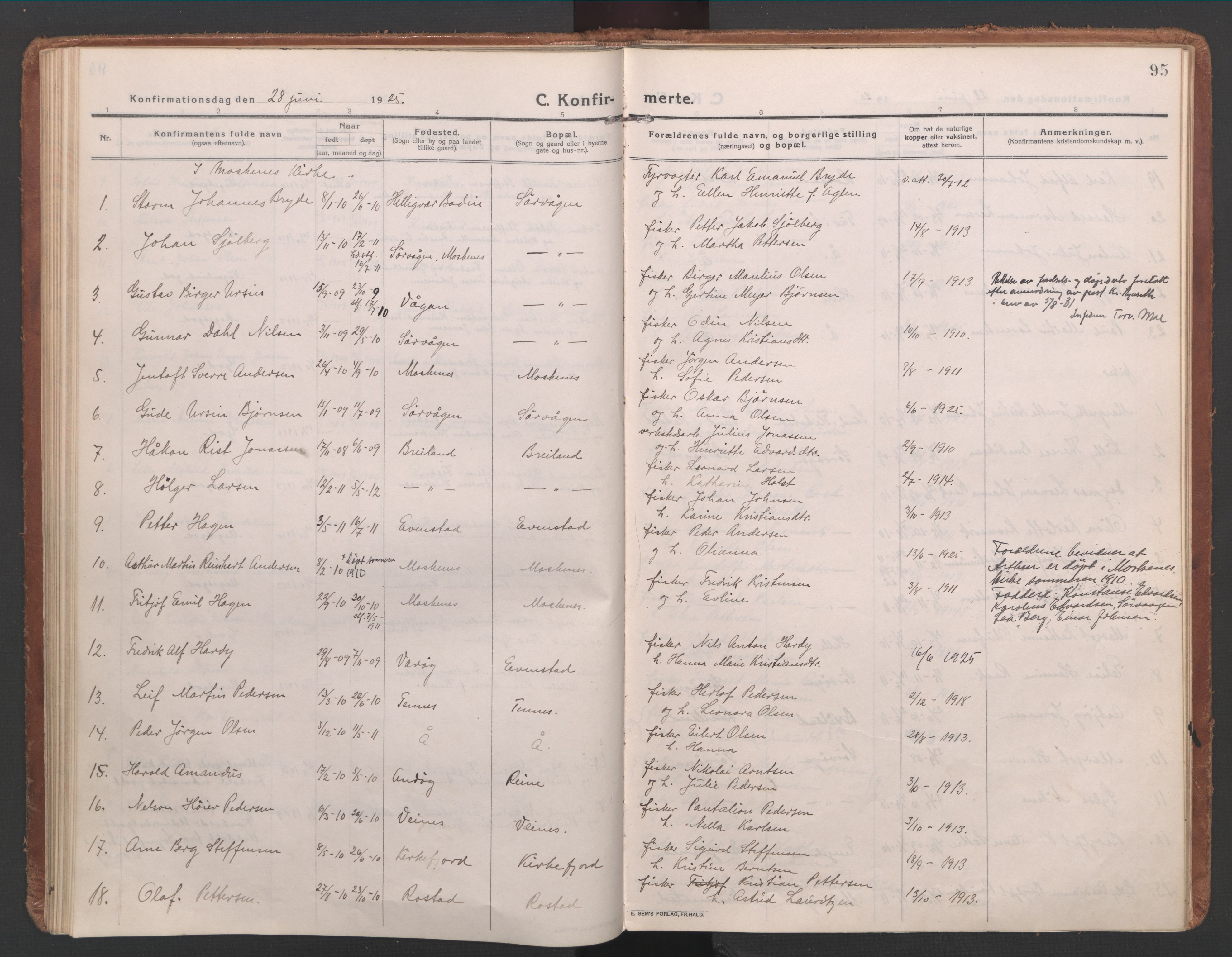Ministerialprotokoller, klokkerbøker og fødselsregistre - Nordland, AV/SAT-A-1459/886/L1222: Ministerialbok nr. 886A04, 1914-1926, s. 95