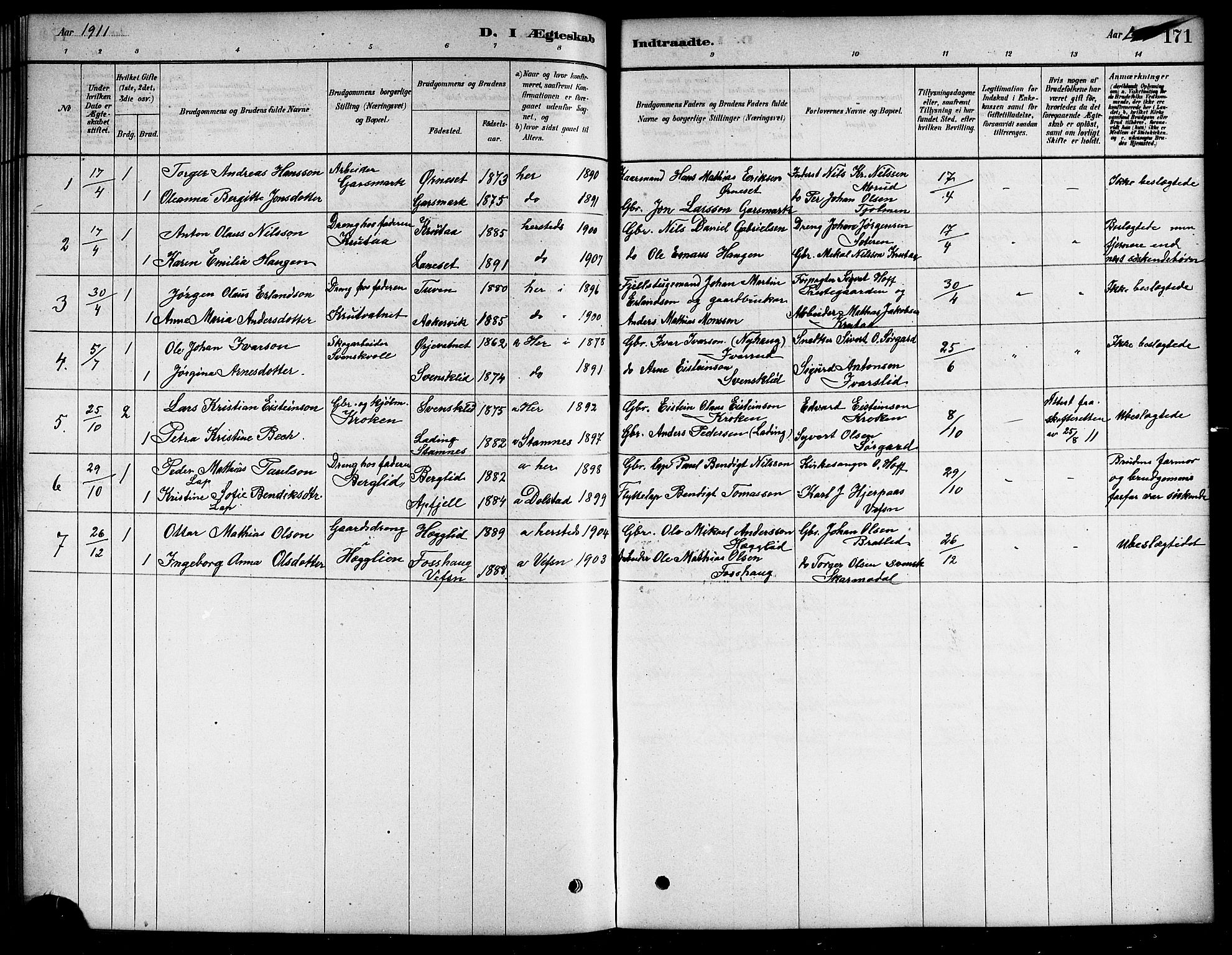 Ministerialprotokoller, klokkerbøker og fødselsregistre - Nordland, AV/SAT-A-1459/823/L0330: Klokkerbok nr. 823C02, 1879-1916, s. 171