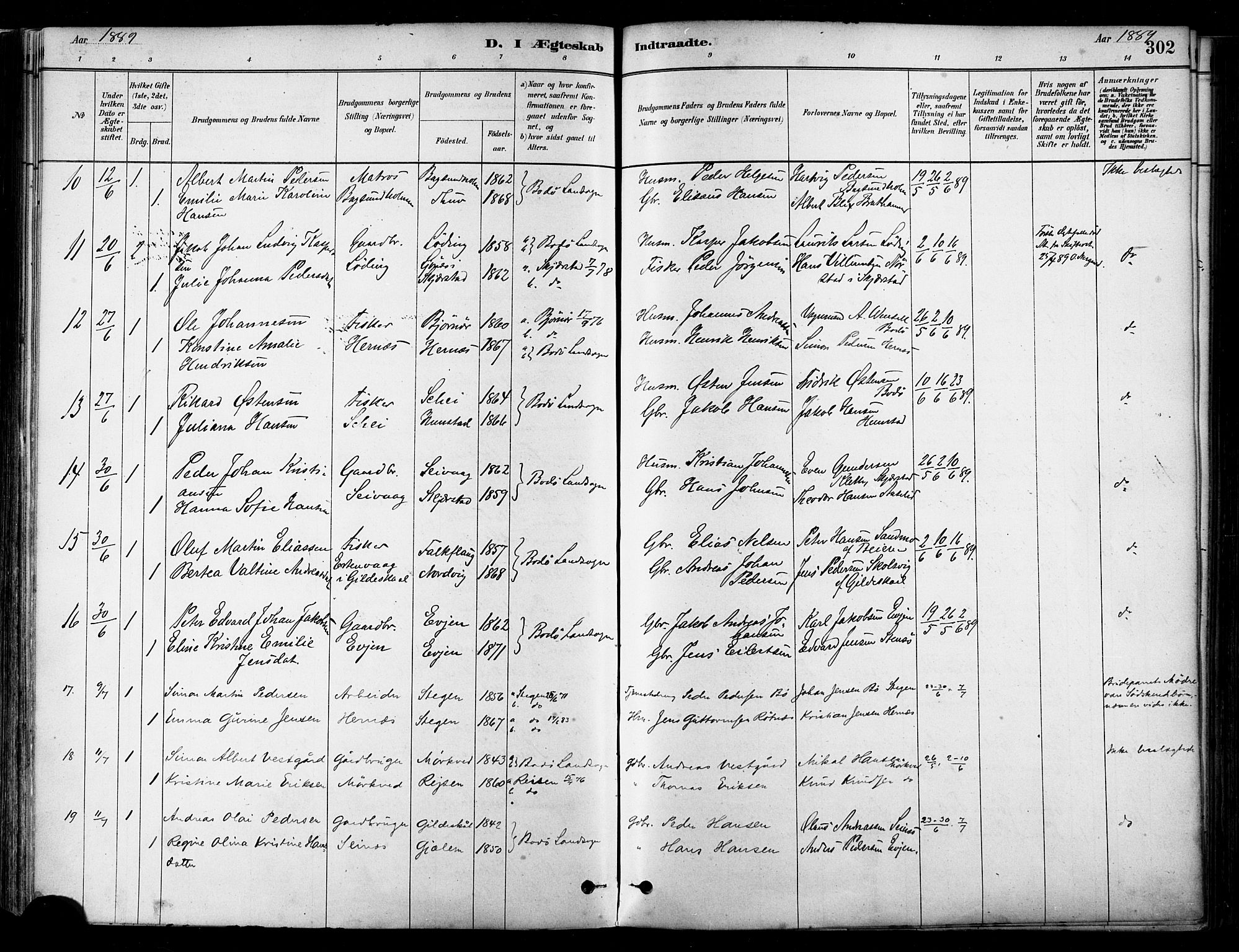 Ministerialprotokoller, klokkerbøker og fødselsregistre - Nordland, AV/SAT-A-1459/802/L0054: Ministerialbok nr. 802A01, 1879-1893, s. 302