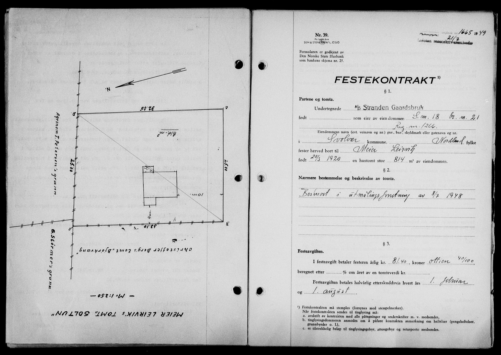 Lofoten sorenskriveri, SAT/A-0017/1/2/2C/L0021a: Pantebok nr. 21a, 1949-1949, Dagboknr: 1665/1949