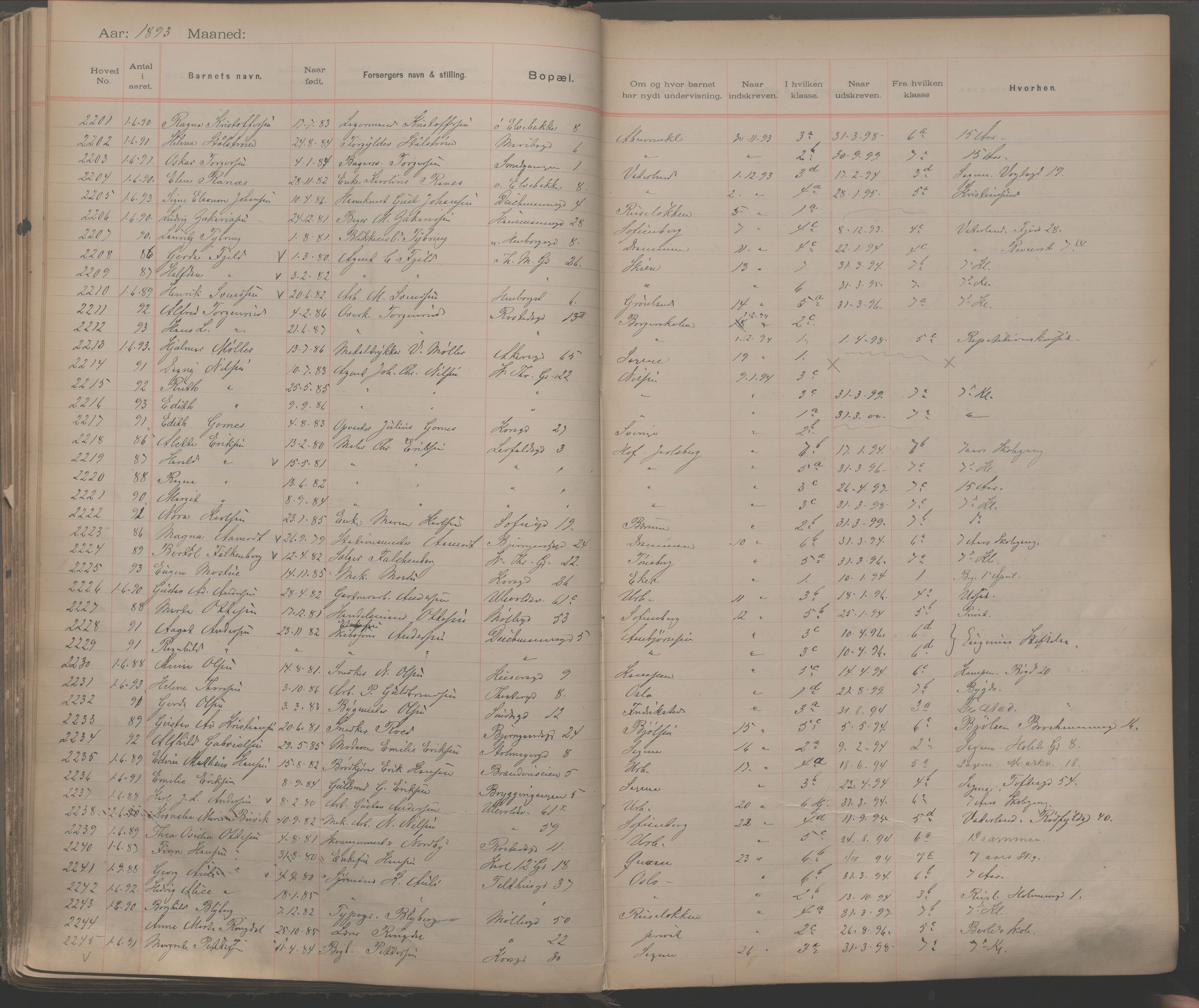 Møllergata skole, OBA/A-20129/F/Fa/L0001: Ut-/innskrivningsprotokoll, 1889-1907, s. 55