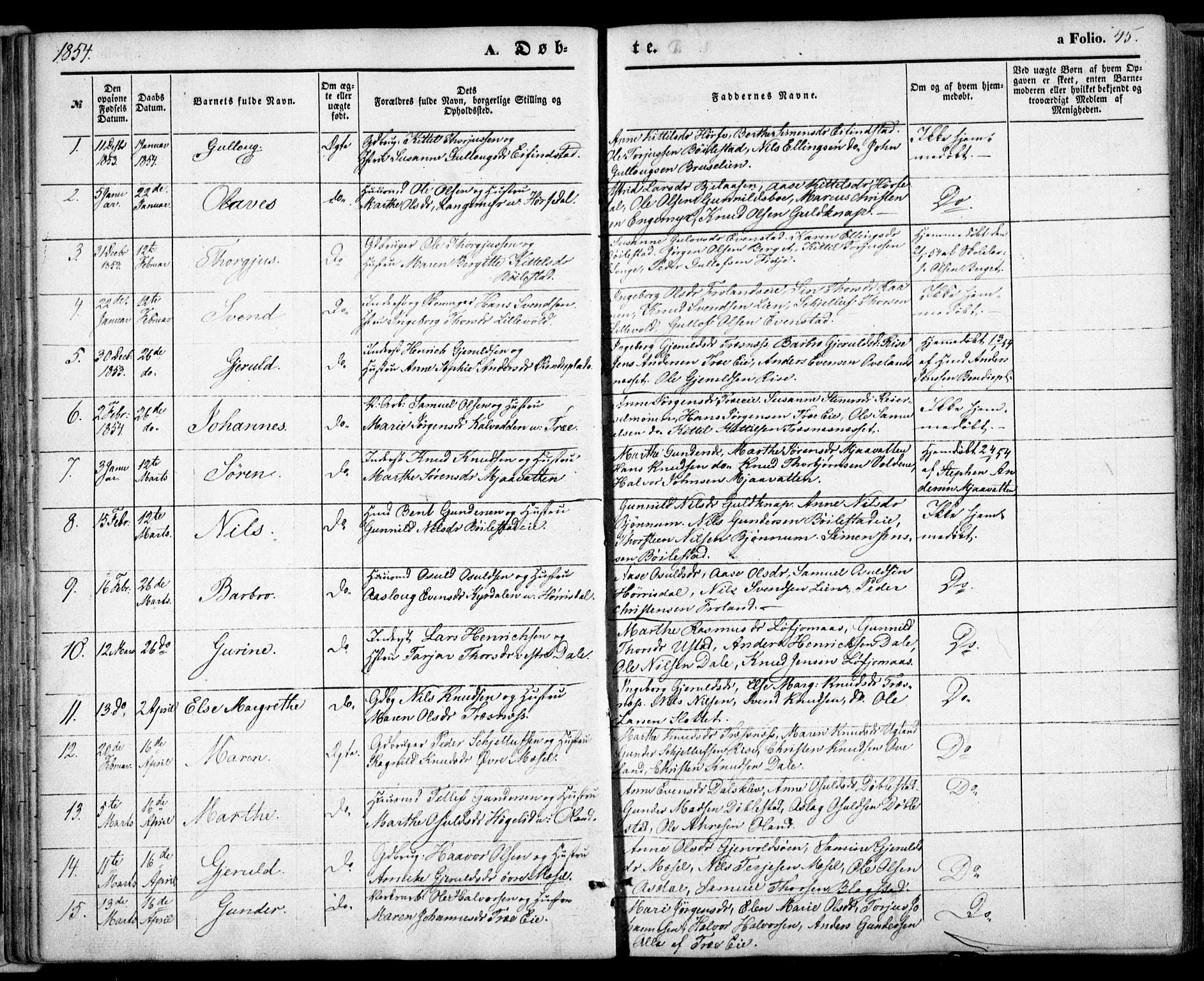 Froland sokneprestkontor, AV/SAK-1111-0013/F/Fa/L0002: Ministerialbok nr. A 2, 1845-1863, s. 45