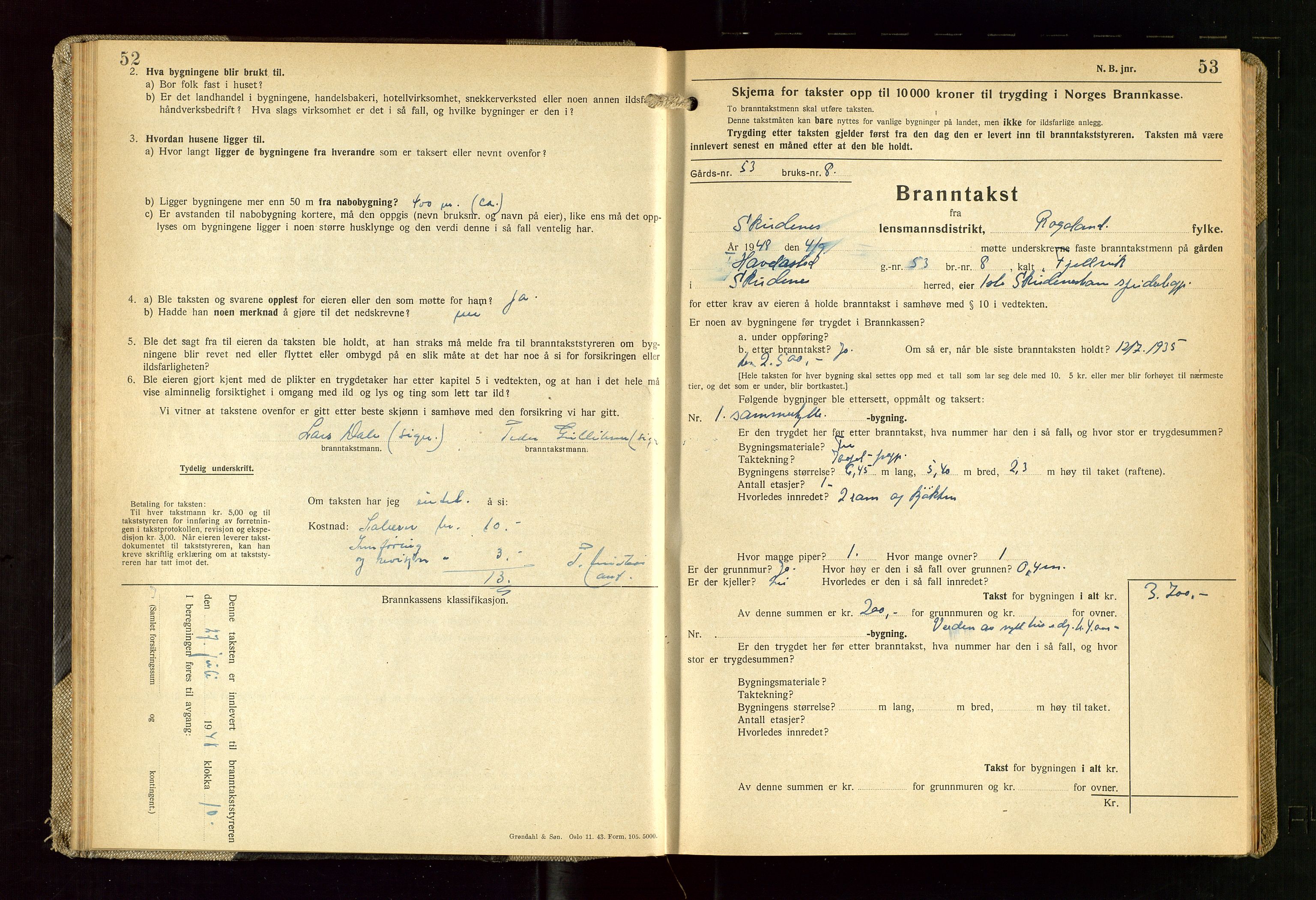 Skudenes lensmannskontor, AV/SAST-A-100444/Gob/L0003: "Brandtakstprotokoll", 1942-1954, s. 52-53