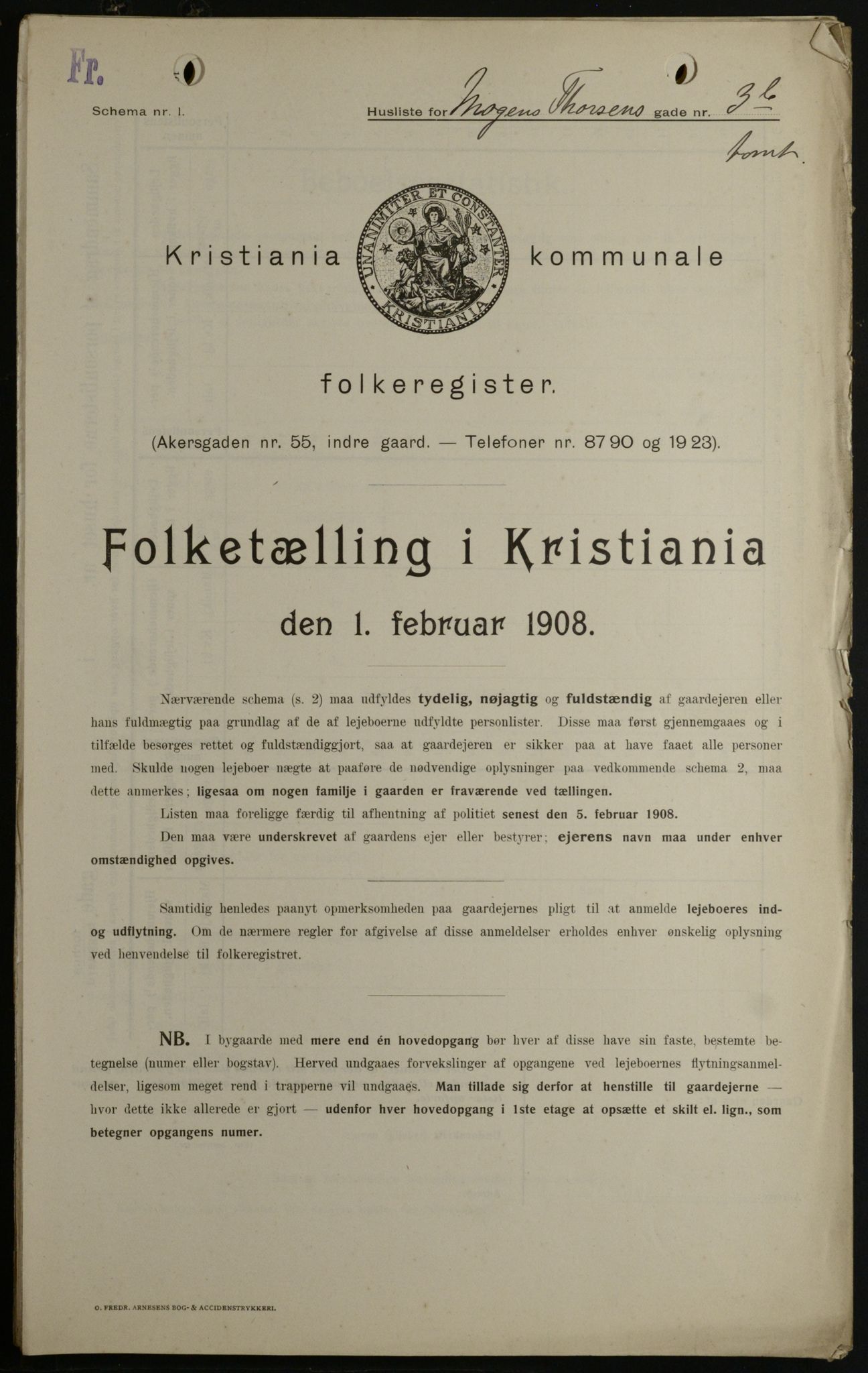 OBA, Kommunal folketelling 1.2.1908 for Kristiania kjøpstad, 1908, s. 58787