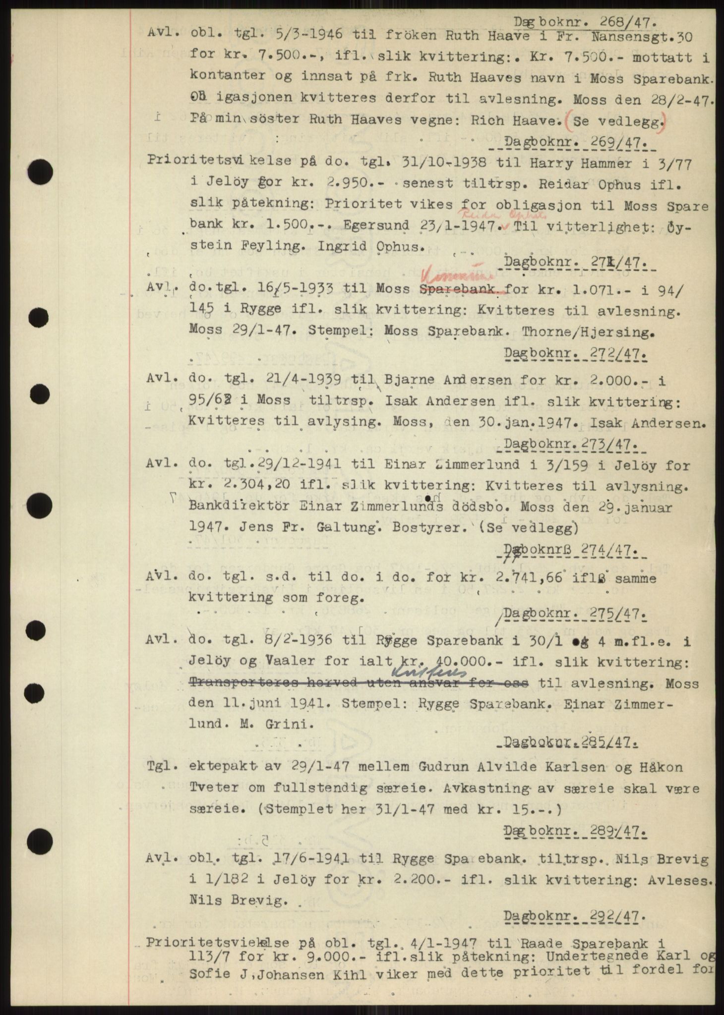 Moss sorenskriveri, SAO/A-10168: Pantebok nr. C10, 1938-1950, Dagboknr: 268/1947