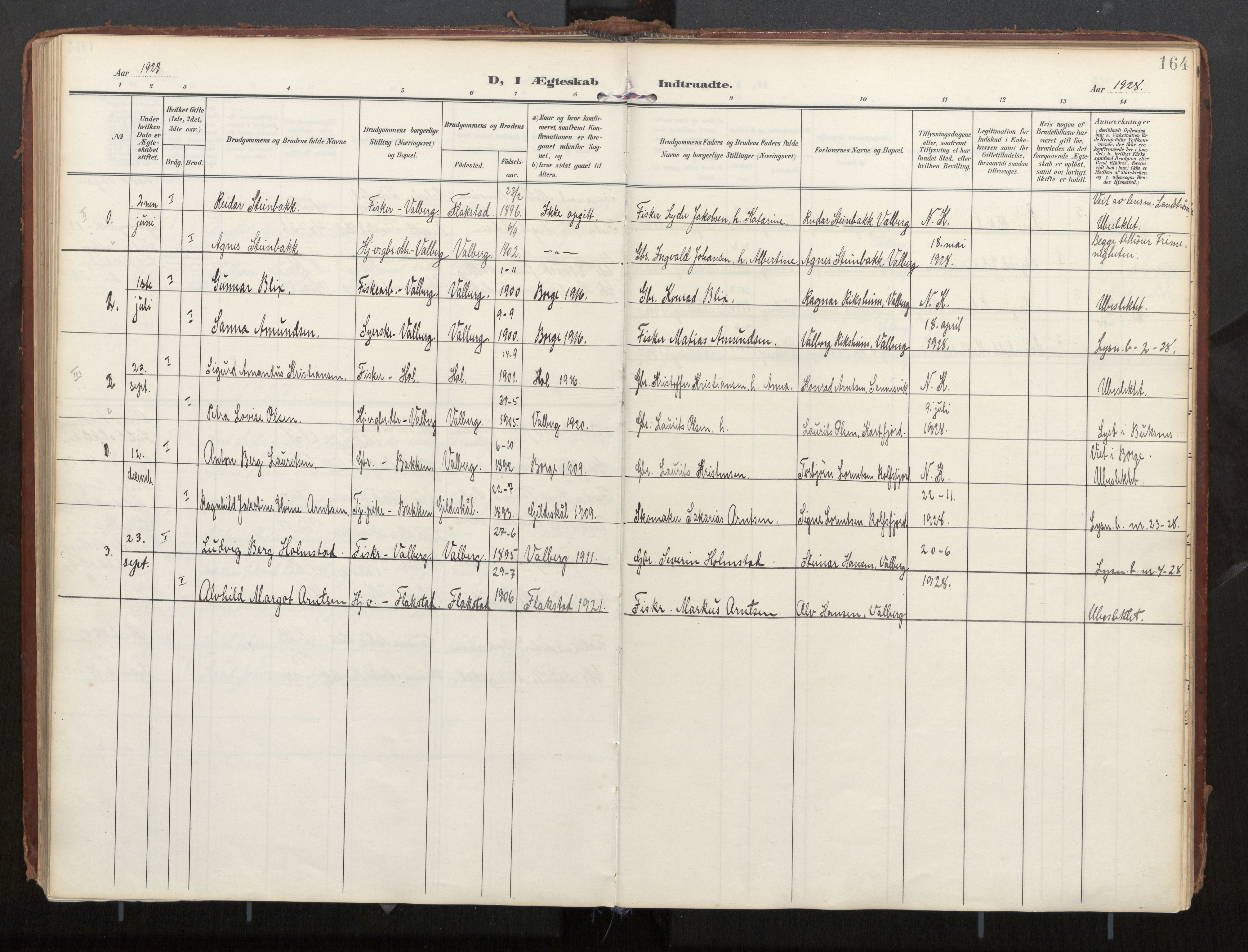 Ministerialprotokoller, klokkerbøker og fødselsregistre - Nordland, SAT/A-1459/884/L1194: Ministerialbok nr. 884A02, 1906-1937, s. 164