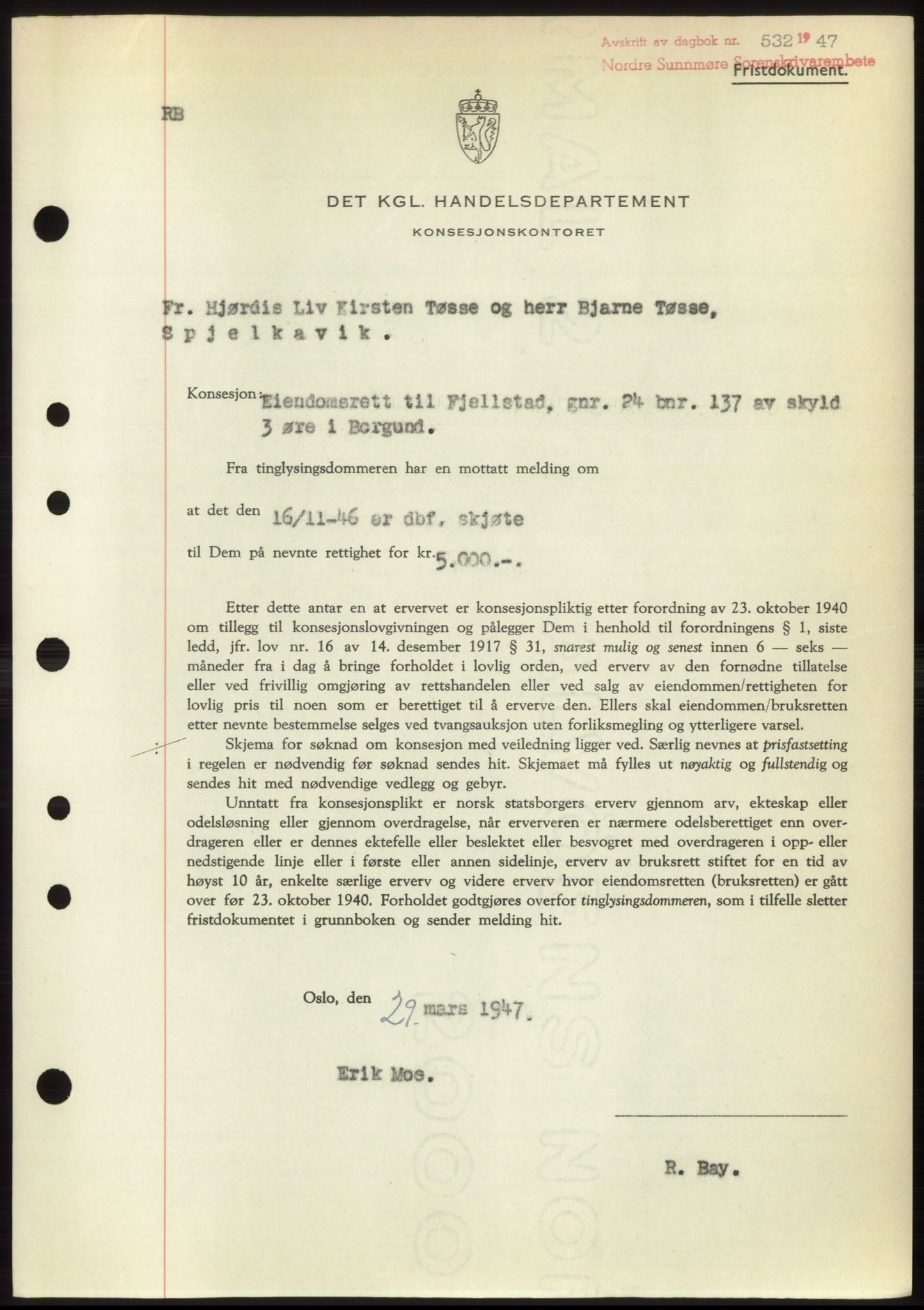 Nordre Sunnmøre sorenskriveri, SAT/A-0006/1/2/2C/2Ca: Pantebok nr. B6-14 b, 1946-1947, Dagboknr: 532/1947
