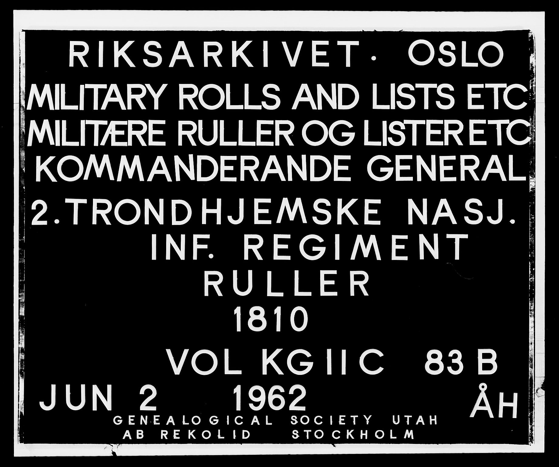 Generalitets- og kommissariatskollegiet, Det kongelige norske kommissariatskollegium, RA/EA-5420/E/Eh/L0083b: 2. Trondheimske nasjonale infanteriregiment, 1810, s. 1