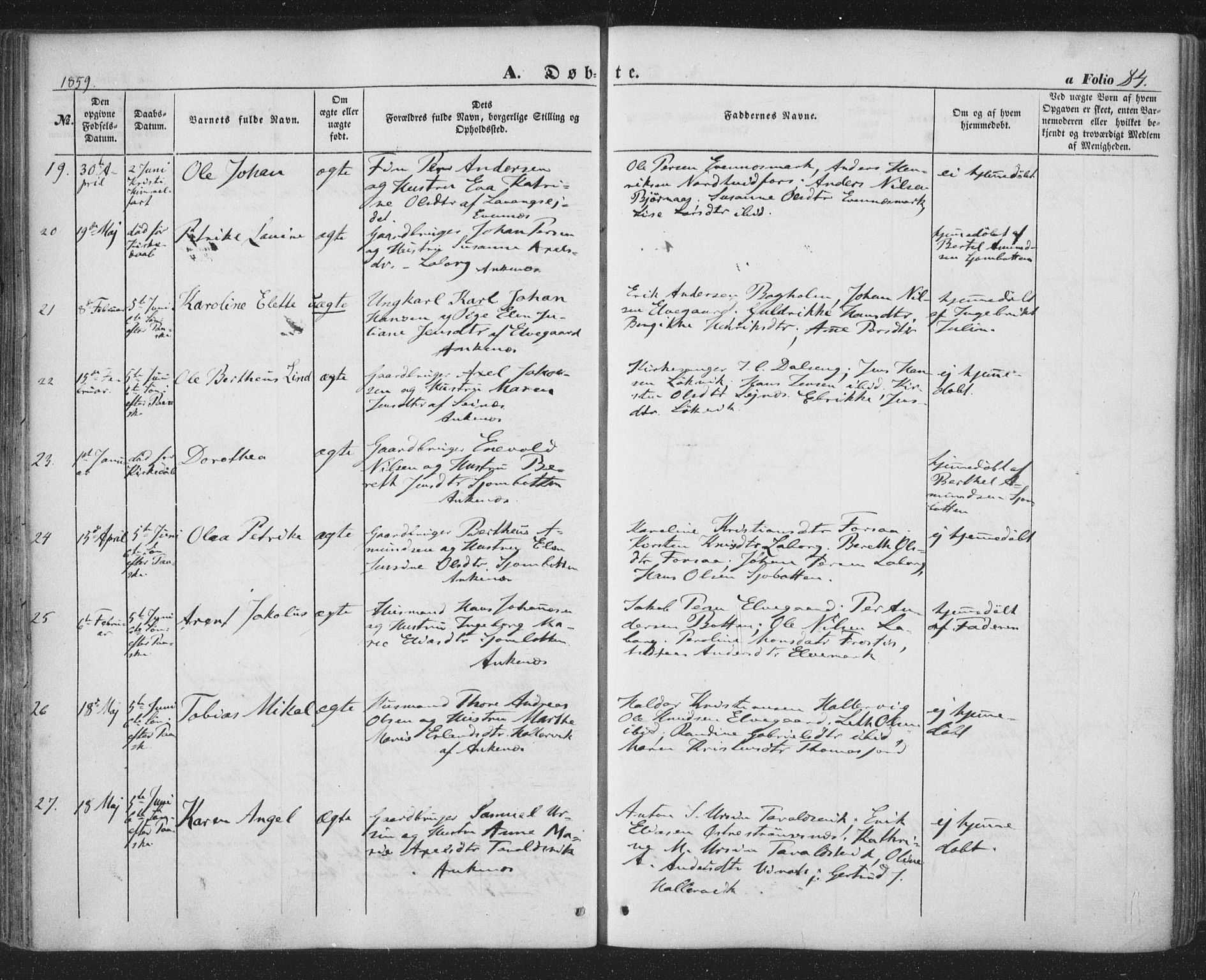 Ministerialprotokoller, klokkerbøker og fødselsregistre - Nordland, AV/SAT-A-1459/863/L0895: Ministerialbok nr. 863A07, 1851-1860, s. 84