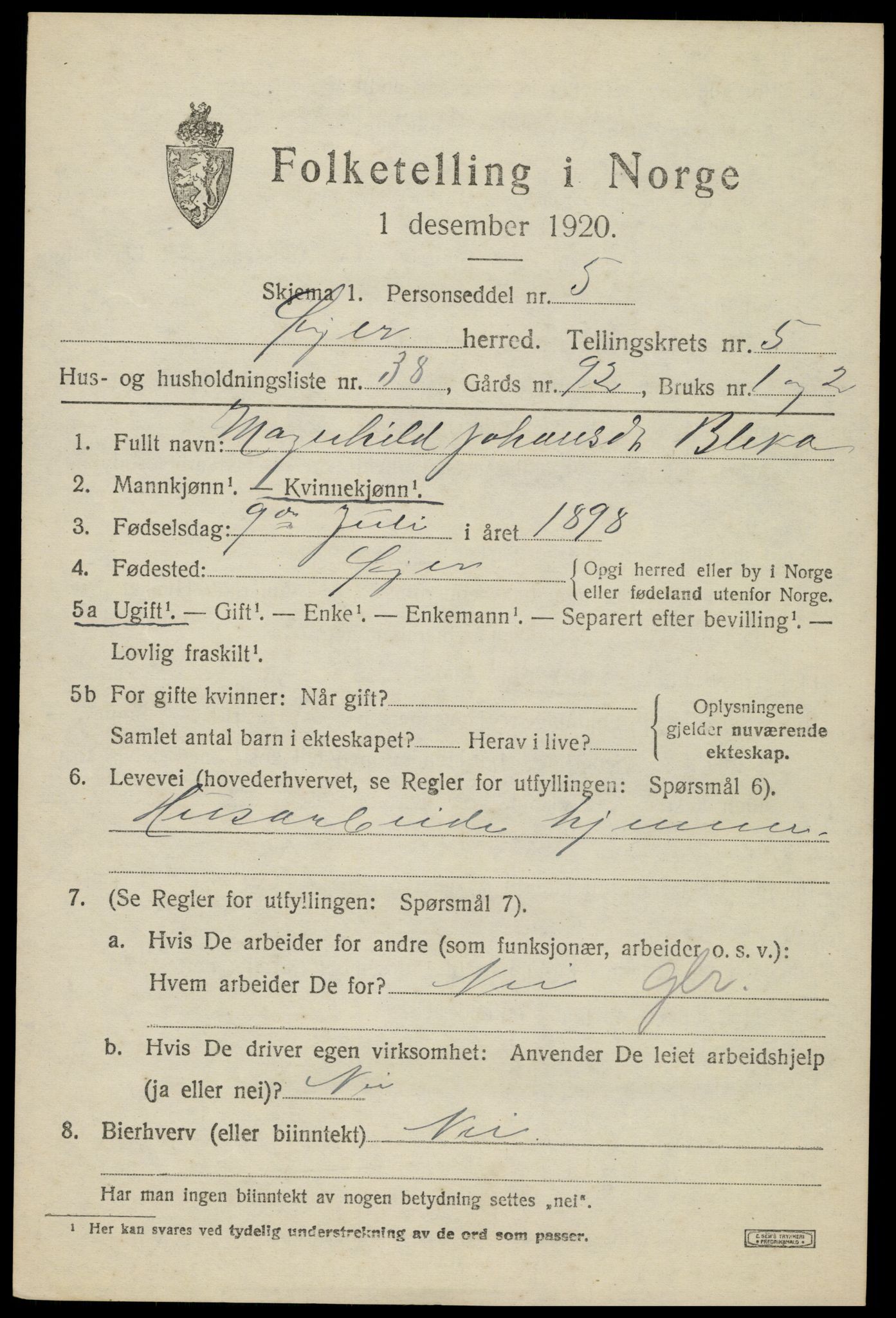 SAH, Folketelling 1920 for 0521 Øyer herred, 1920, s. 4799