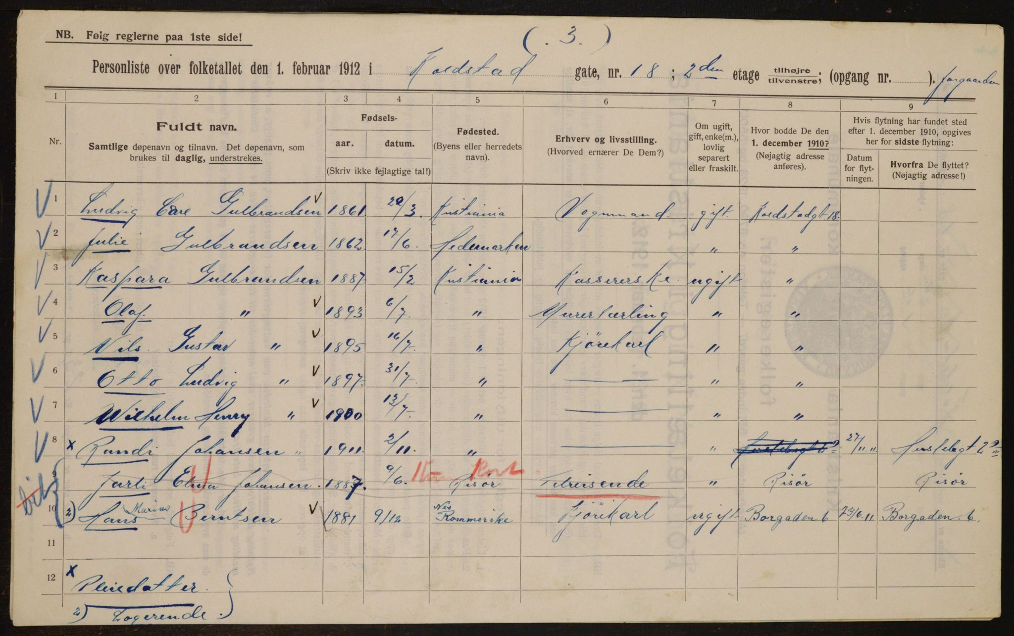 OBA, Kommunal folketelling 1.2.1912 for Kristiania, 1912, s. 52667