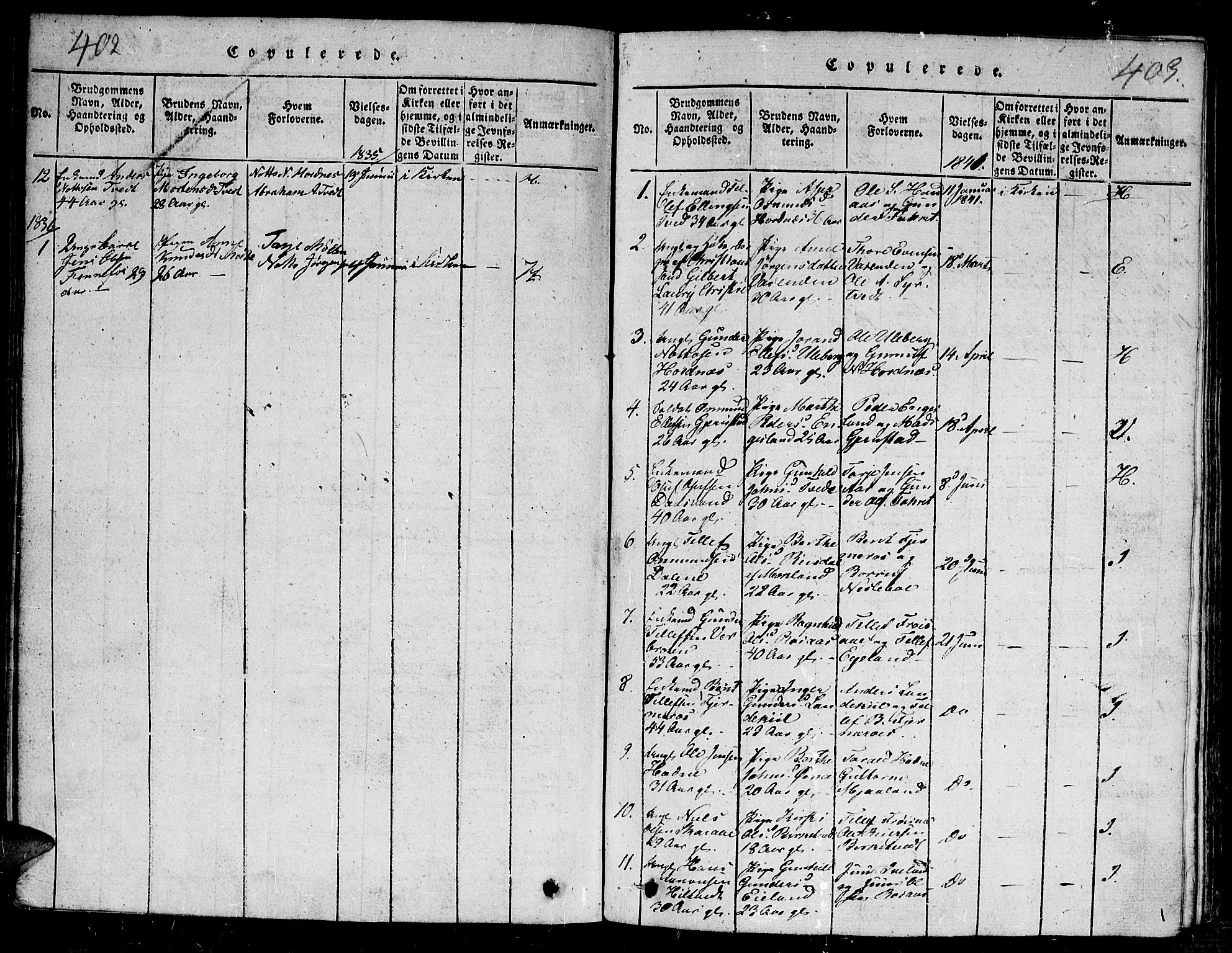 Evje sokneprestkontor, AV/SAK-1111-0008/F/Fb/Fba/L0001: Klokkerbok nr. B 1, 1816-1842, s. 402-403