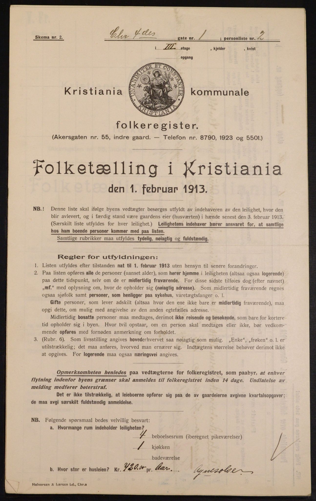 OBA, Kommunal folketelling 1.2.1913 for Kristiania, 1913, s. 53842