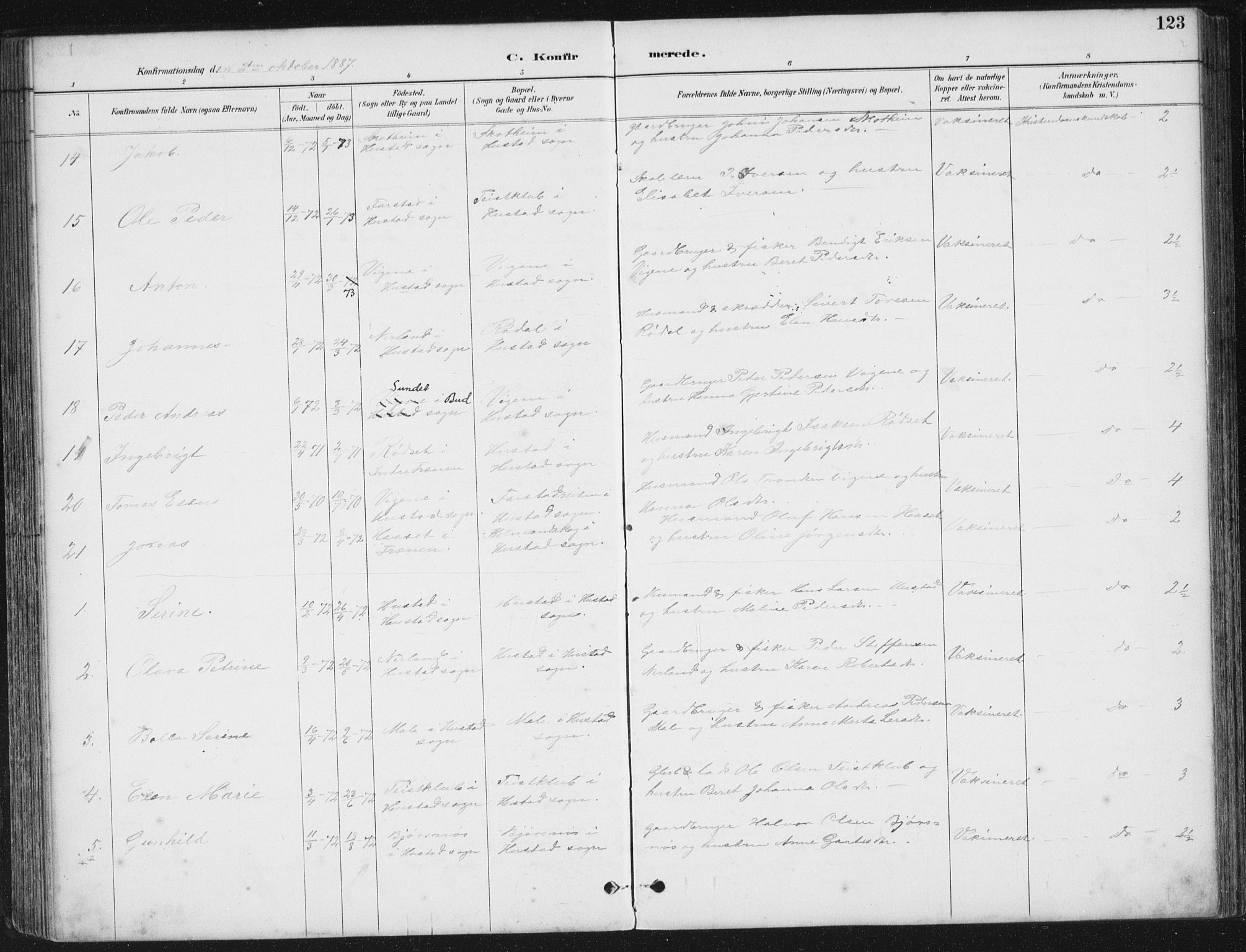 Ministerialprotokoller, klokkerbøker og fødselsregistre - Møre og Romsdal, SAT/A-1454/567/L0783: Klokkerbok nr. 567C03, 1887-1903, s. 123