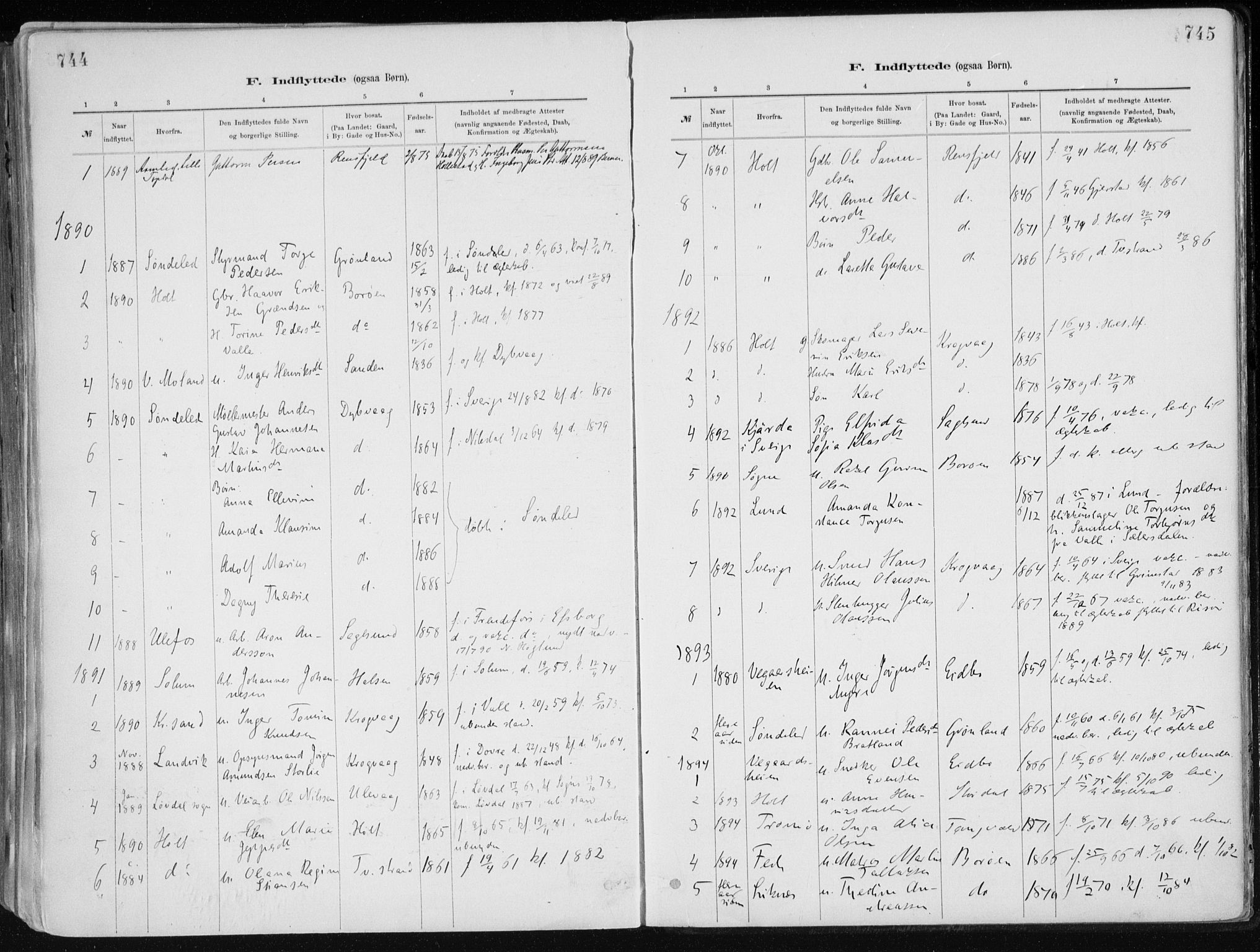 Dypvåg sokneprestkontor, AV/SAK-1111-0007/F/Fa/Faa/L0008: Ministerialbok nr. A 8, 1885-1906, s. 744-745