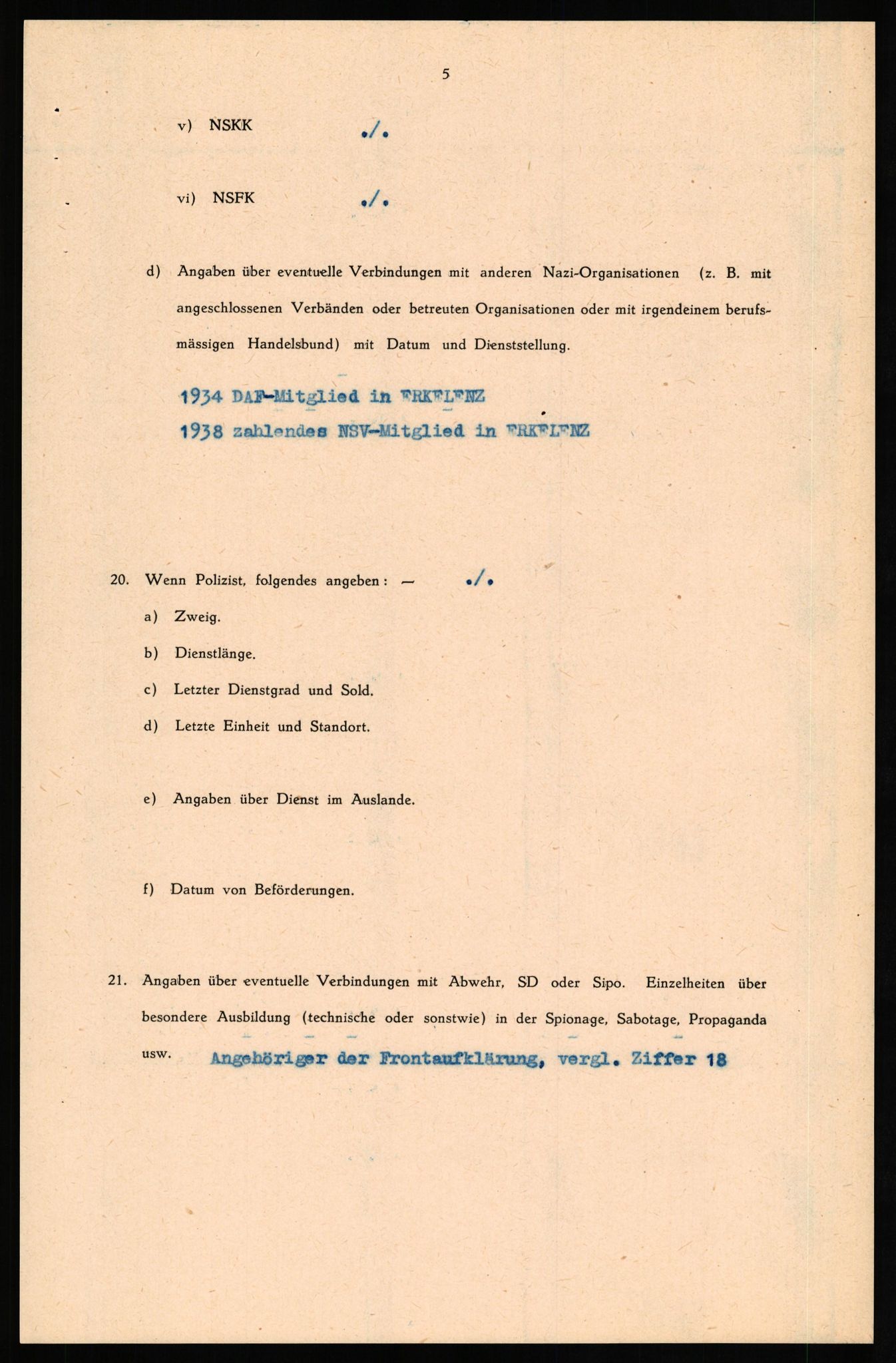 Forsvaret, Forsvarets overkommando II, RA/RAFA-3915/D/Db/L0027: CI Questionaires. Tyske okkupasjonsstyrker i Norge. Tyskere., 1945-1946, s. 154