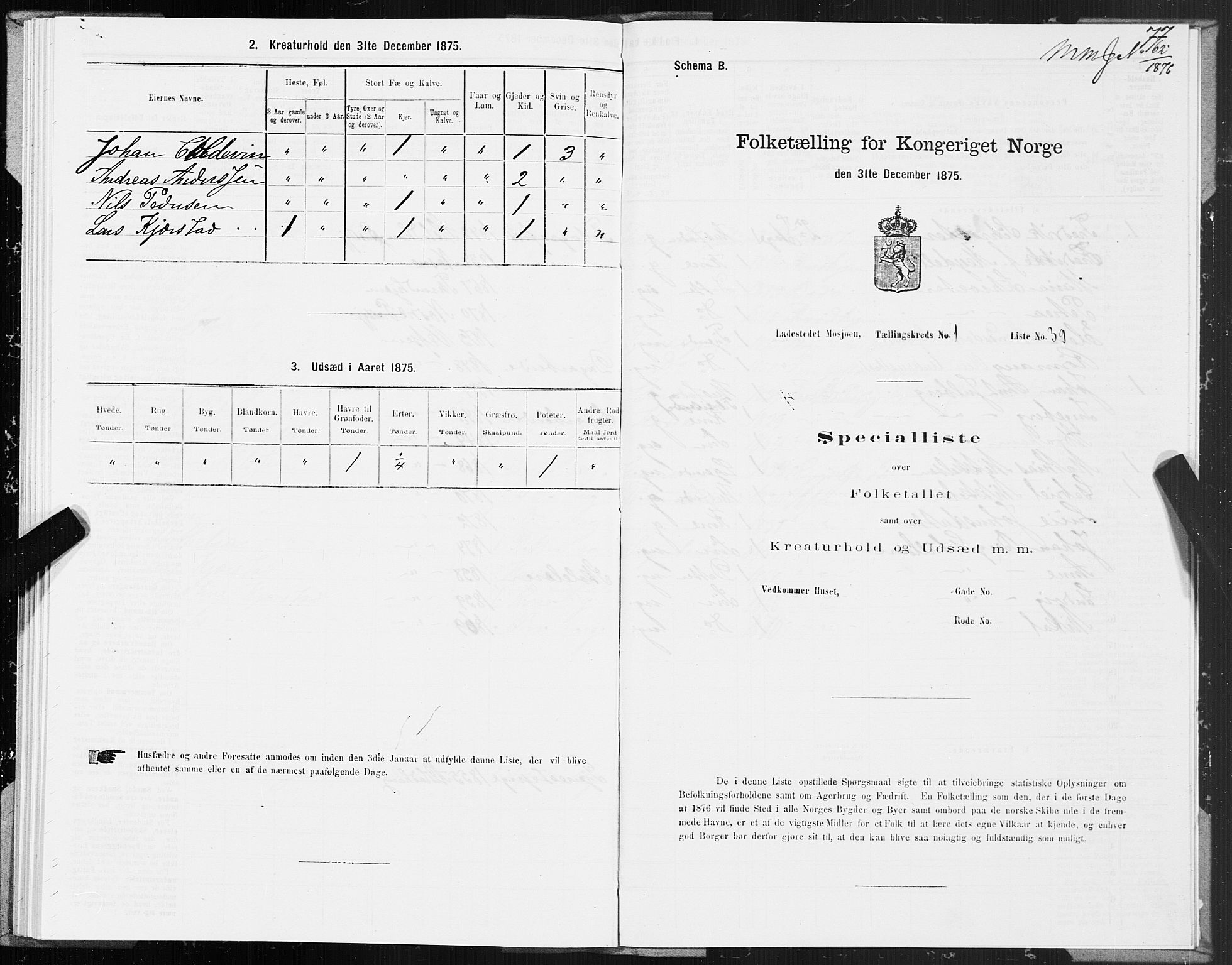 SAT, Folketelling 1875 for 1802B Vefsn prestegjeld, Mosjøen ladested, 1875, s. 77