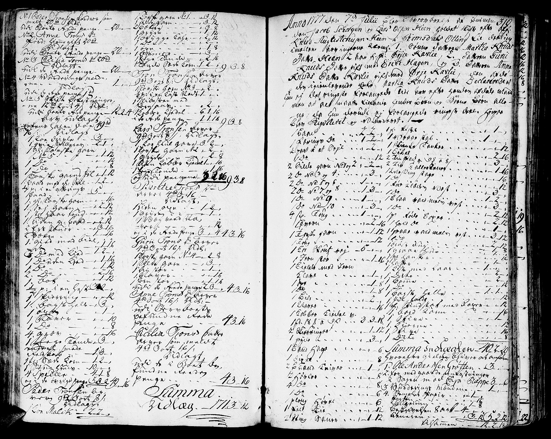 Romsdal sorenskriveri, AV/SAT-A-4149/1/3/3A/L0010: Skifteprotokoll, 1774-1782, s. 309b-310a