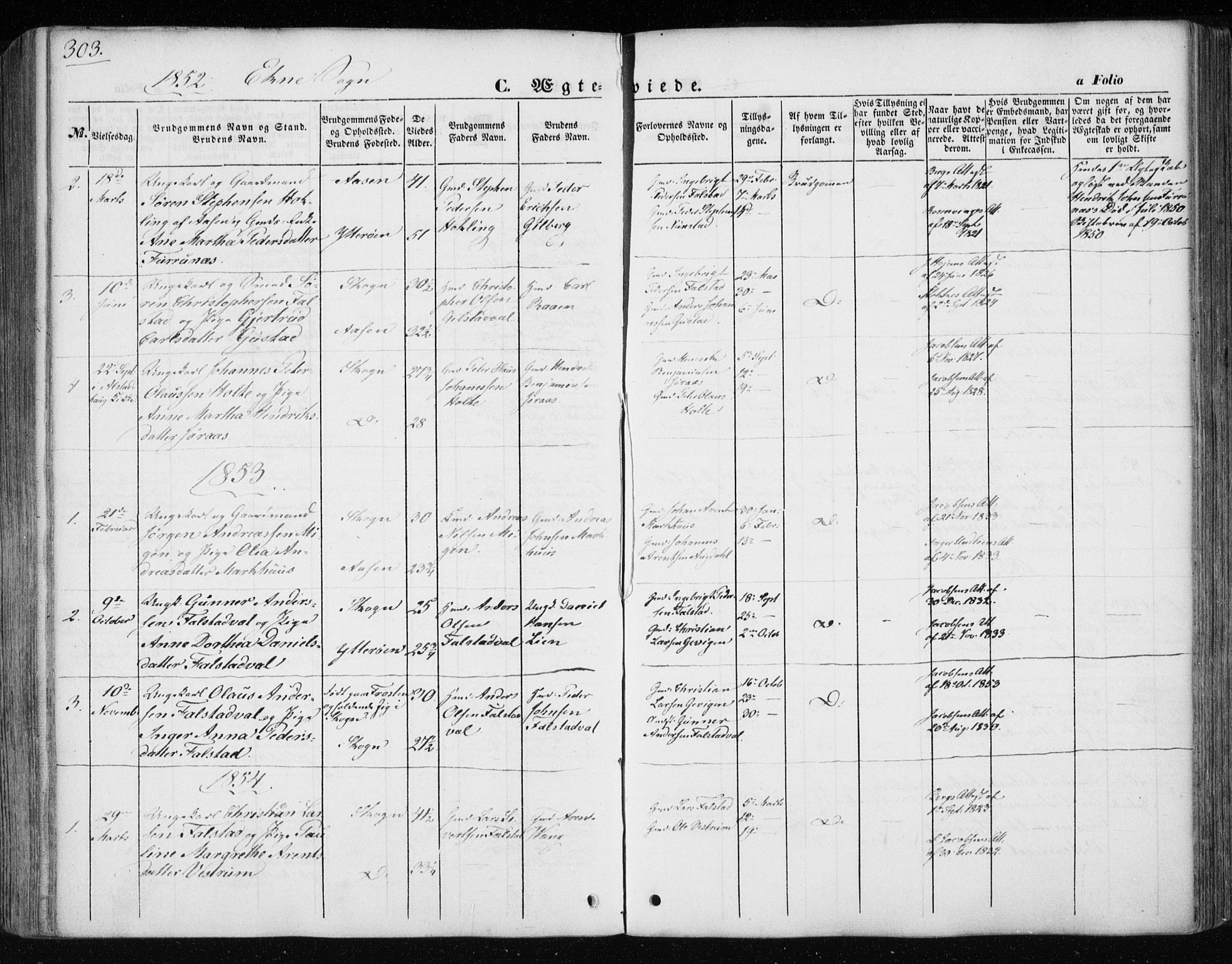 Ministerialprotokoller, klokkerbøker og fødselsregistre - Nord-Trøndelag, AV/SAT-A-1458/717/L0154: Ministerialbok nr. 717A07 /3, 1850-1862, s. 303