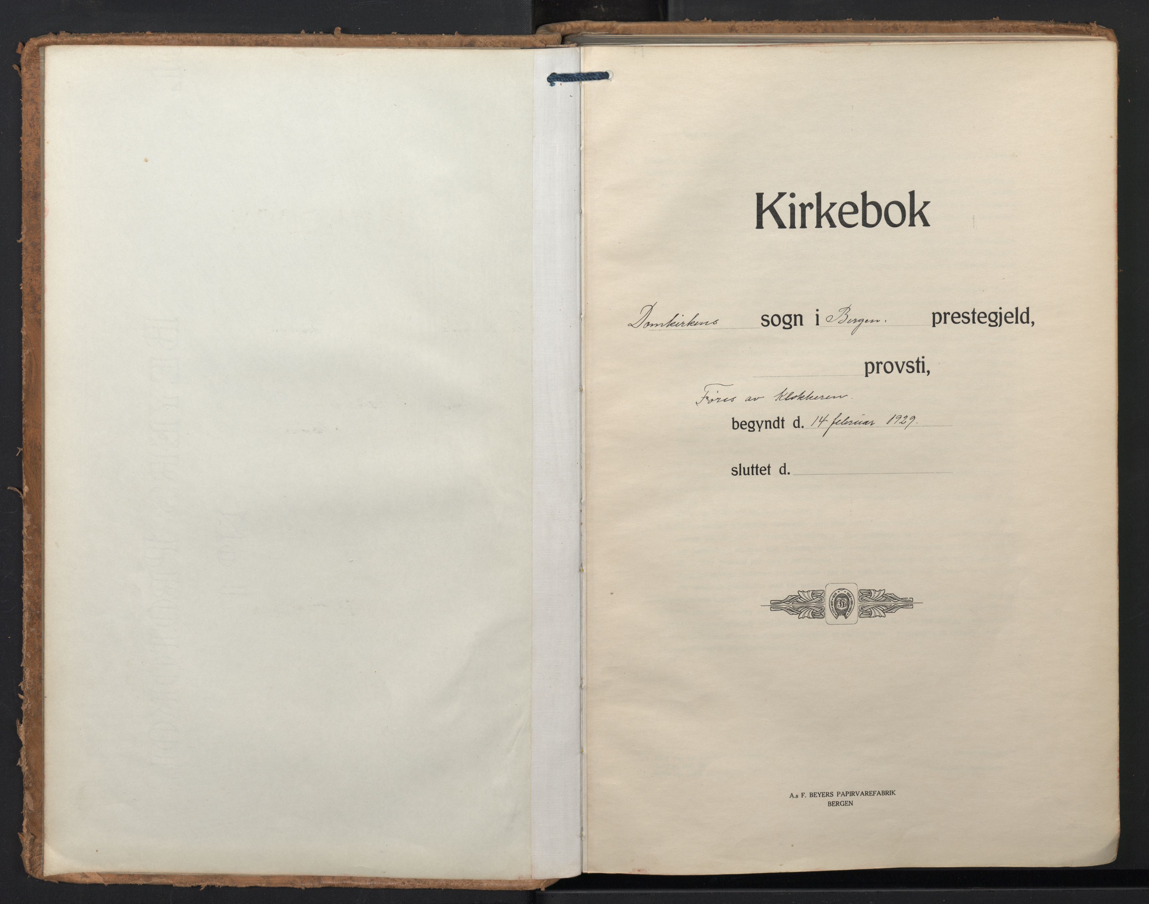 Domkirken sokneprestembete, SAB/A-74801/H/Hab/L0043: Klokkerbok nr. E 7, 1929-1965