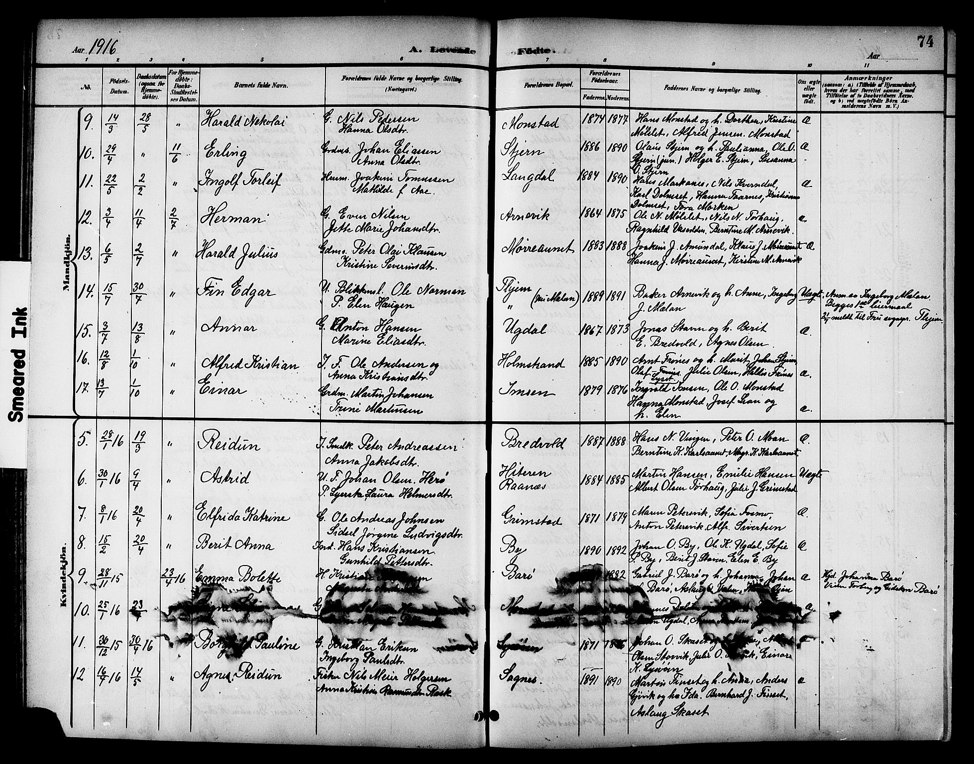 Ministerialprotokoller, klokkerbøker og fødselsregistre - Sør-Trøndelag, AV/SAT-A-1456/655/L0688: Klokkerbok nr. 655C04, 1899-1922, s. 74