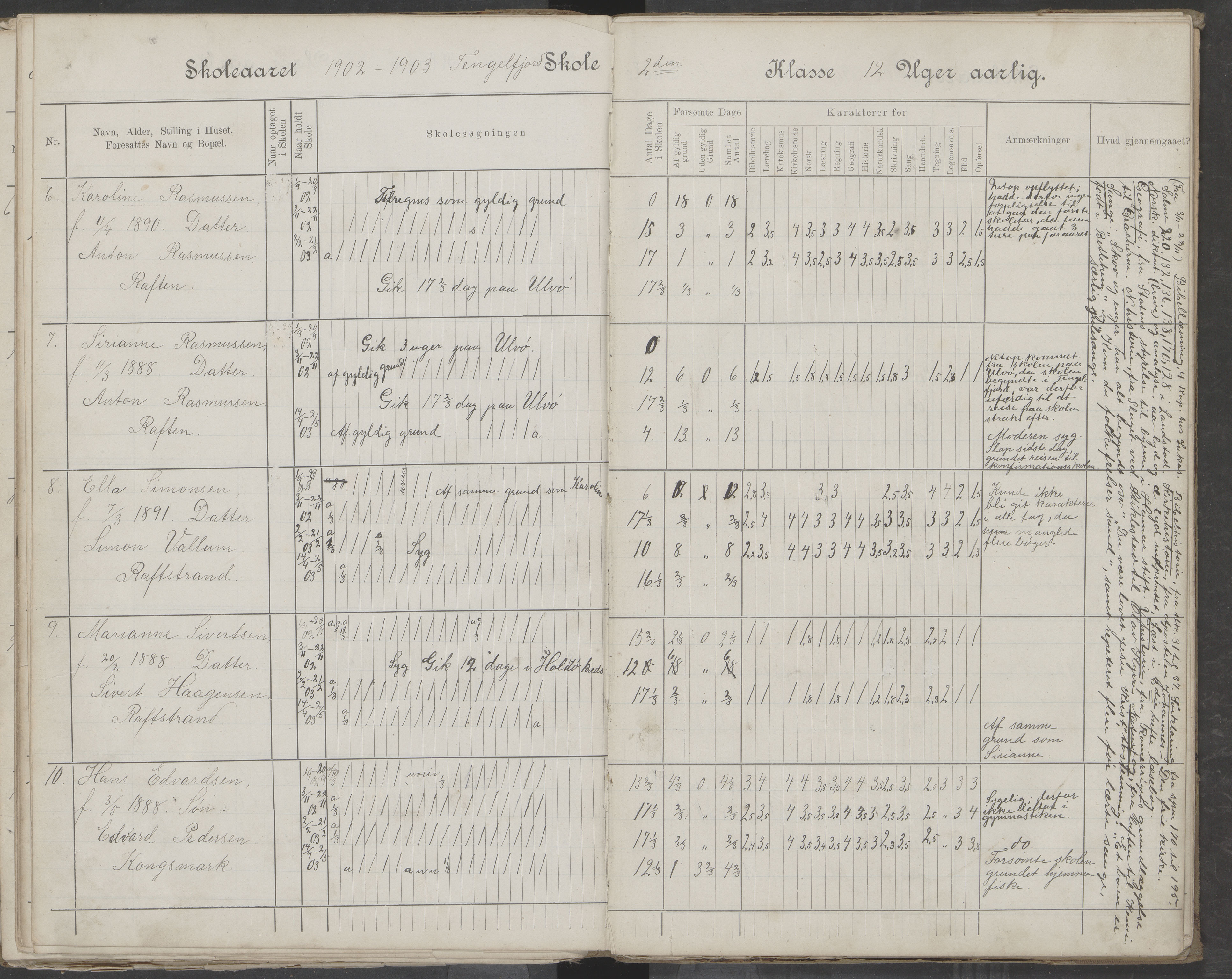 Hadsel kommune. Tengelfjord skolekrets, AIN/K-18660.510.04/G/L0001: Skoleprotokoll for Tengelfjord skole, 1899-1908