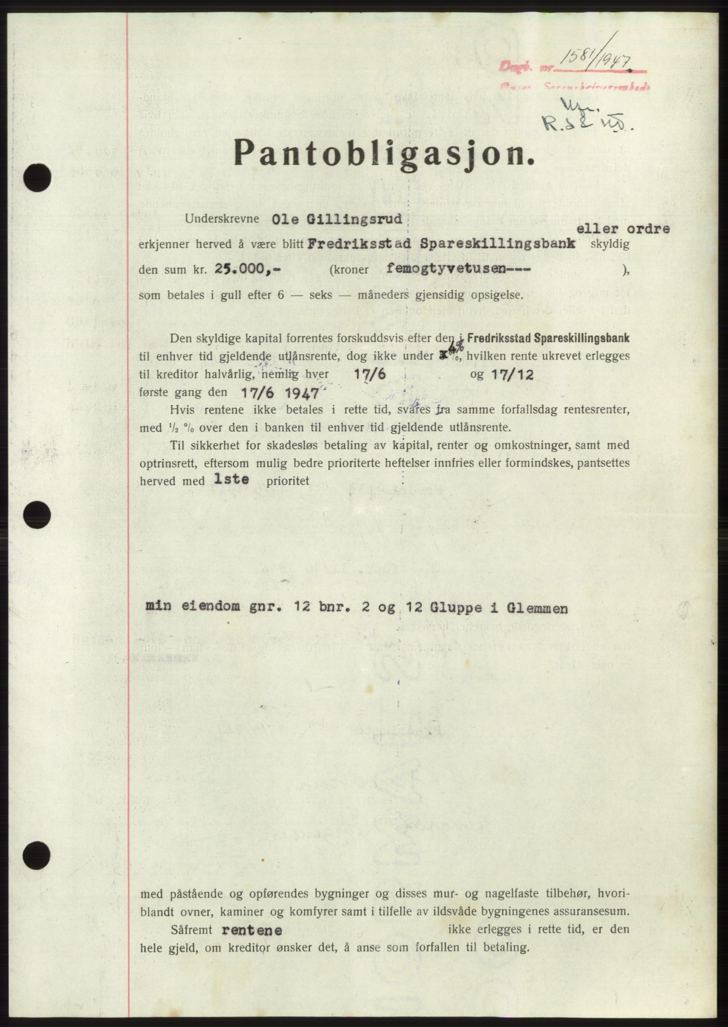Onsøy sorenskriveri, SAO/A-10474/G/Ga/Gac/L0006: Pantebok nr. B 12-6, 1947-1948, Dagboknr: 1581/1947