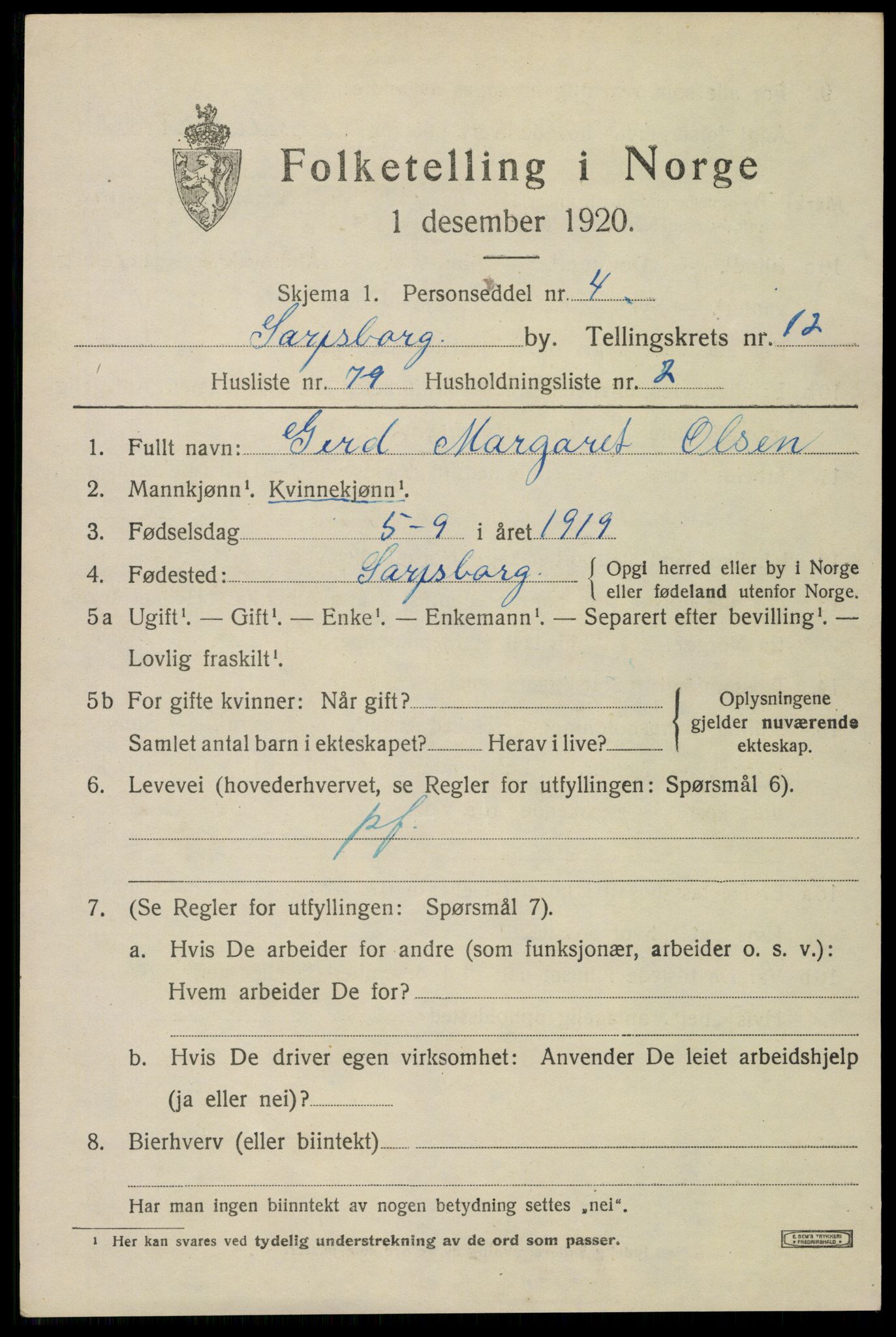 SAO, Folketelling 1920 for 0102 Sarpsborg kjøpstad, 1920, s. 26904