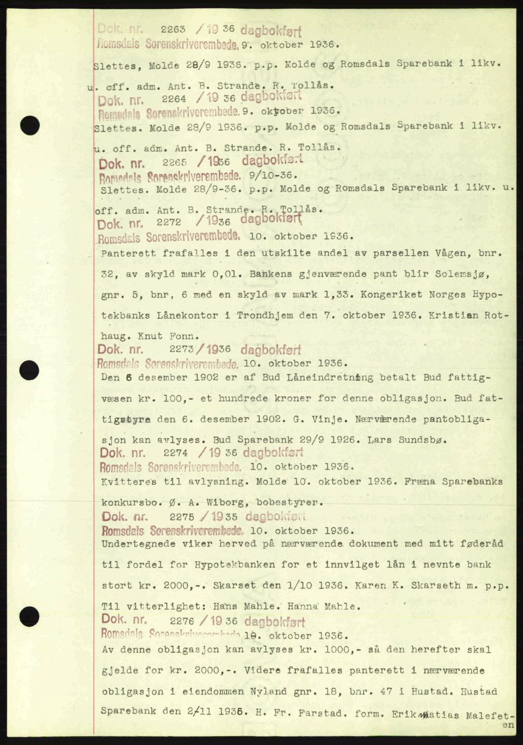 Romsdal sorenskriveri, AV/SAT-A-4149/1/2/2C: Pantebok nr. C1a, 1936-1945, Dagboknr: 2263/1936