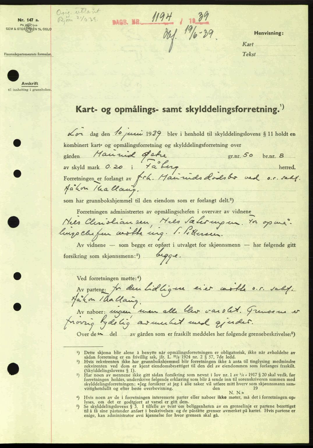 Sør-Gudbrandsdal tingrett, SAH/TING-004/H/Hb/Hbd/L0006: Pantebok nr. A6, 1939-1939, Dagboknr: 1194/1939