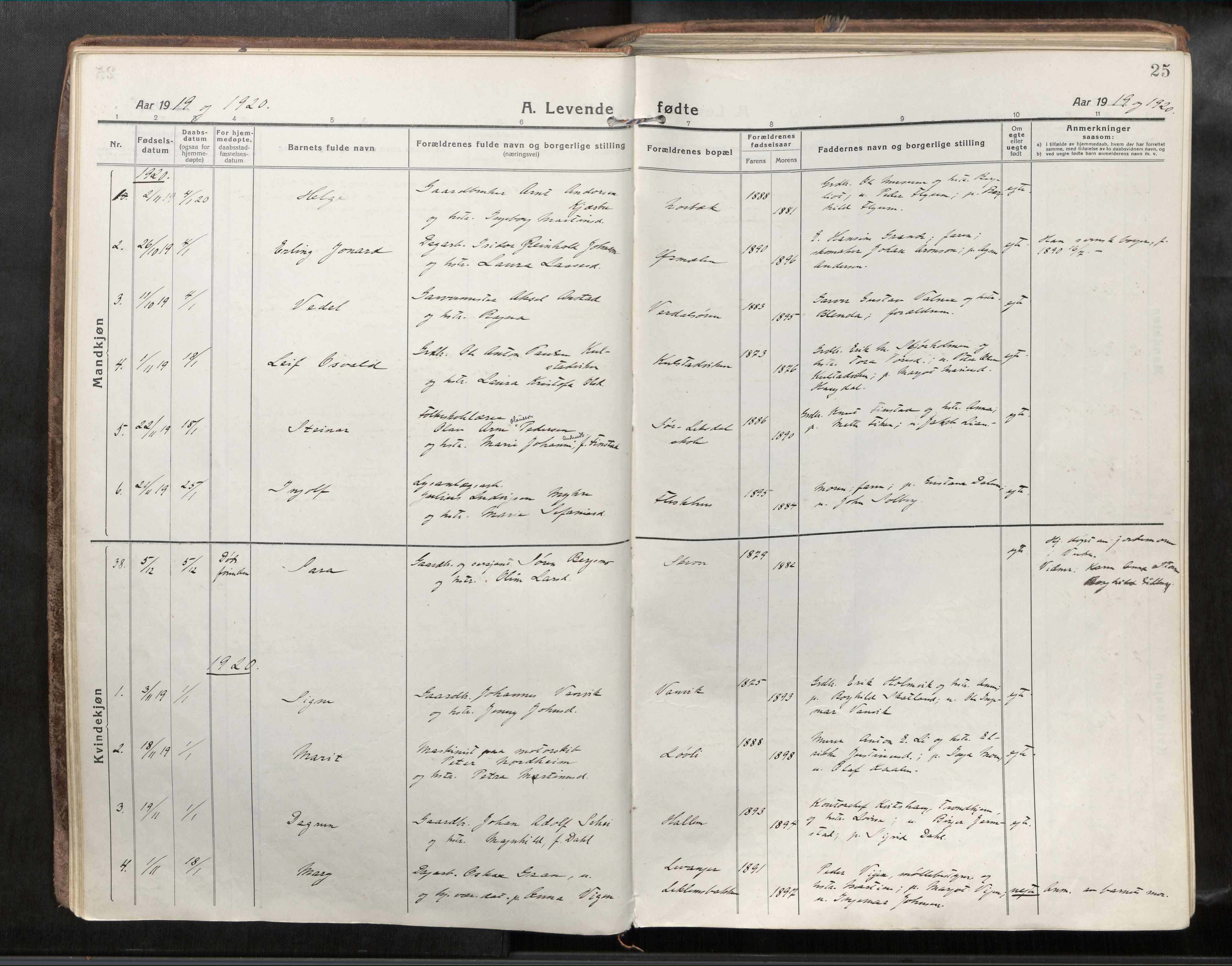 Verdal sokneprestkontor, AV/SAT-A-1156/2/H/Haa/L0001: Ministerialbok nr. 1, 1917-1932, s. 25