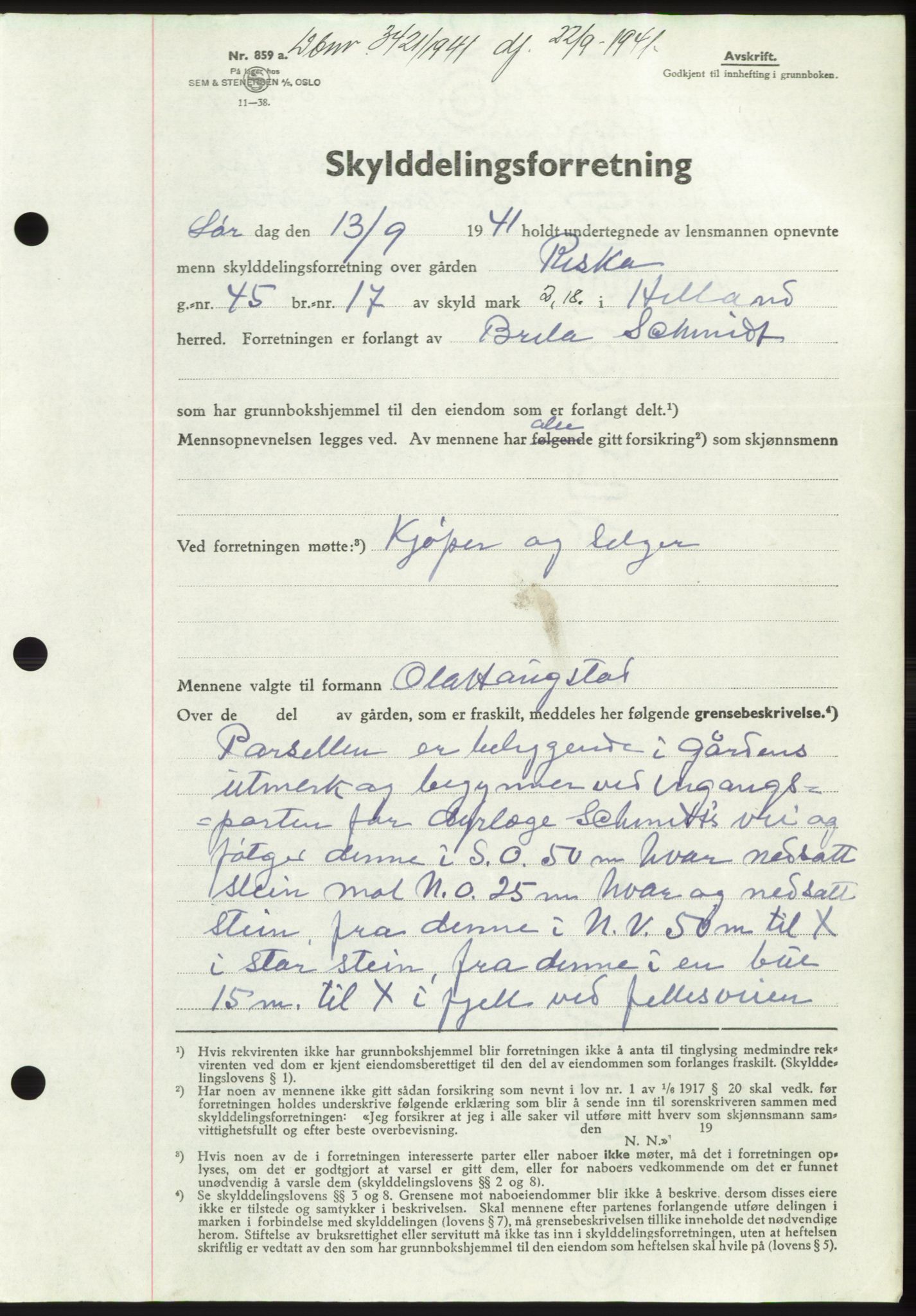 Jæren sorenskriveri, SAST/A-100310/03/G/Gba/L0081: Pantebok, 1941-1941, Dagboknr: 3421/1941