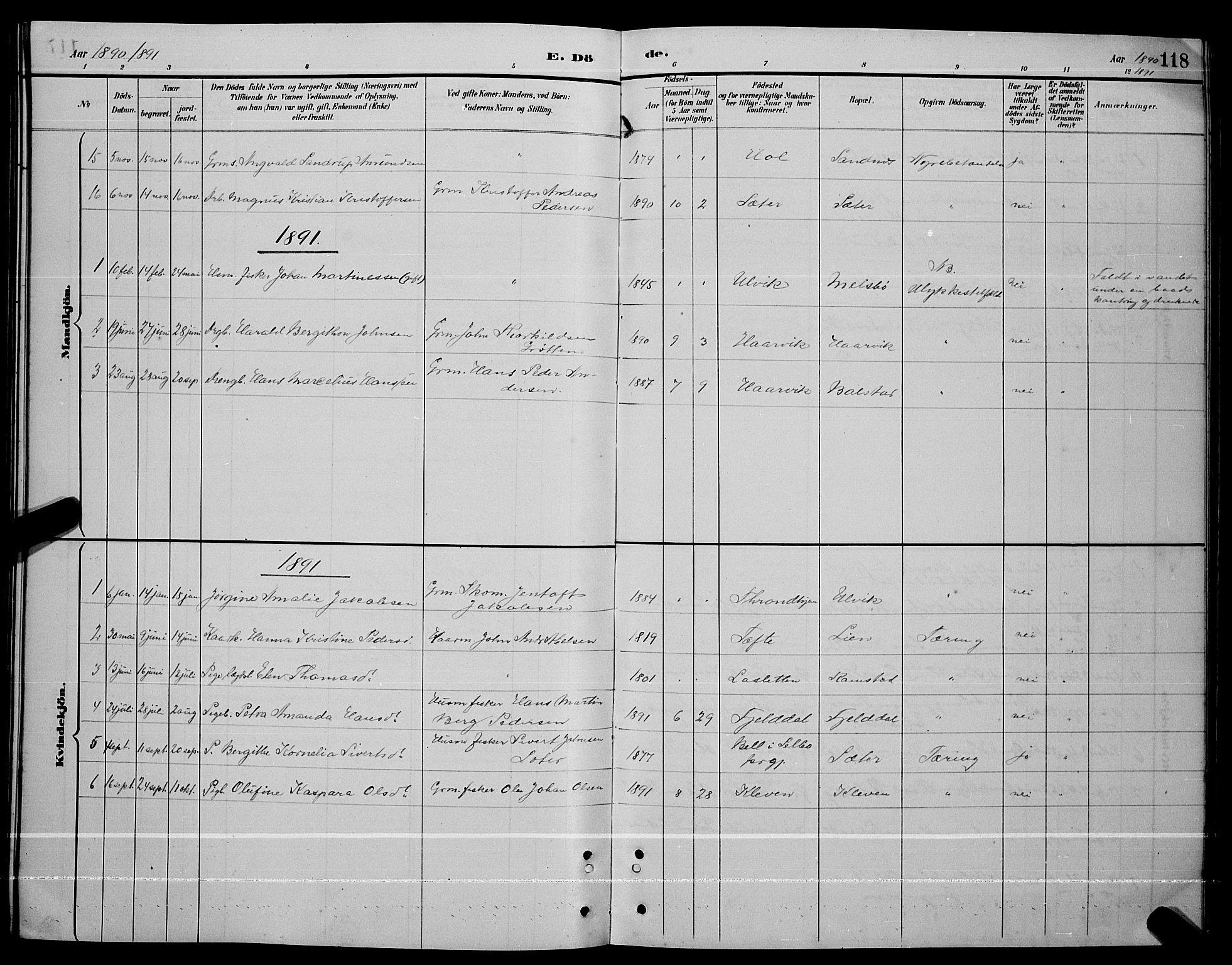 Ministerialprotokoller, klokkerbøker og fødselsregistre - Nordland, AV/SAT-A-1459/865/L0931: Klokkerbok nr. 865C03, 1885-1901, s. 118