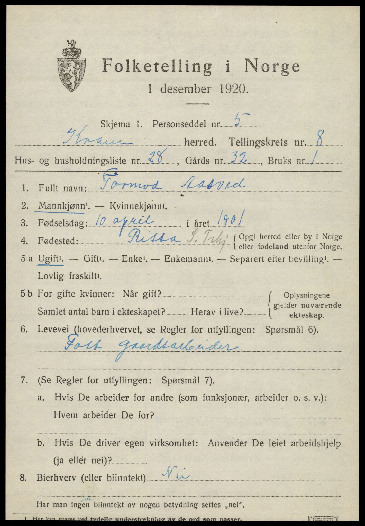 SAT, Folketelling 1920 for 1735 Kvam herred, 1920, s. 2305