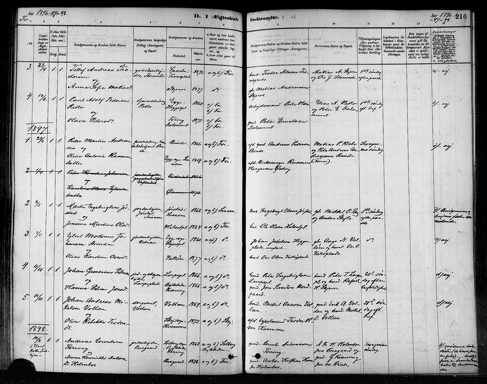 Ministerialprotokoller, klokkerbøker og fødselsregistre - Nord-Trøndelag, AV/SAT-A-1458/746/L0448: Ministerialbok nr. 746A07 /1, 1878-1900, s. 216