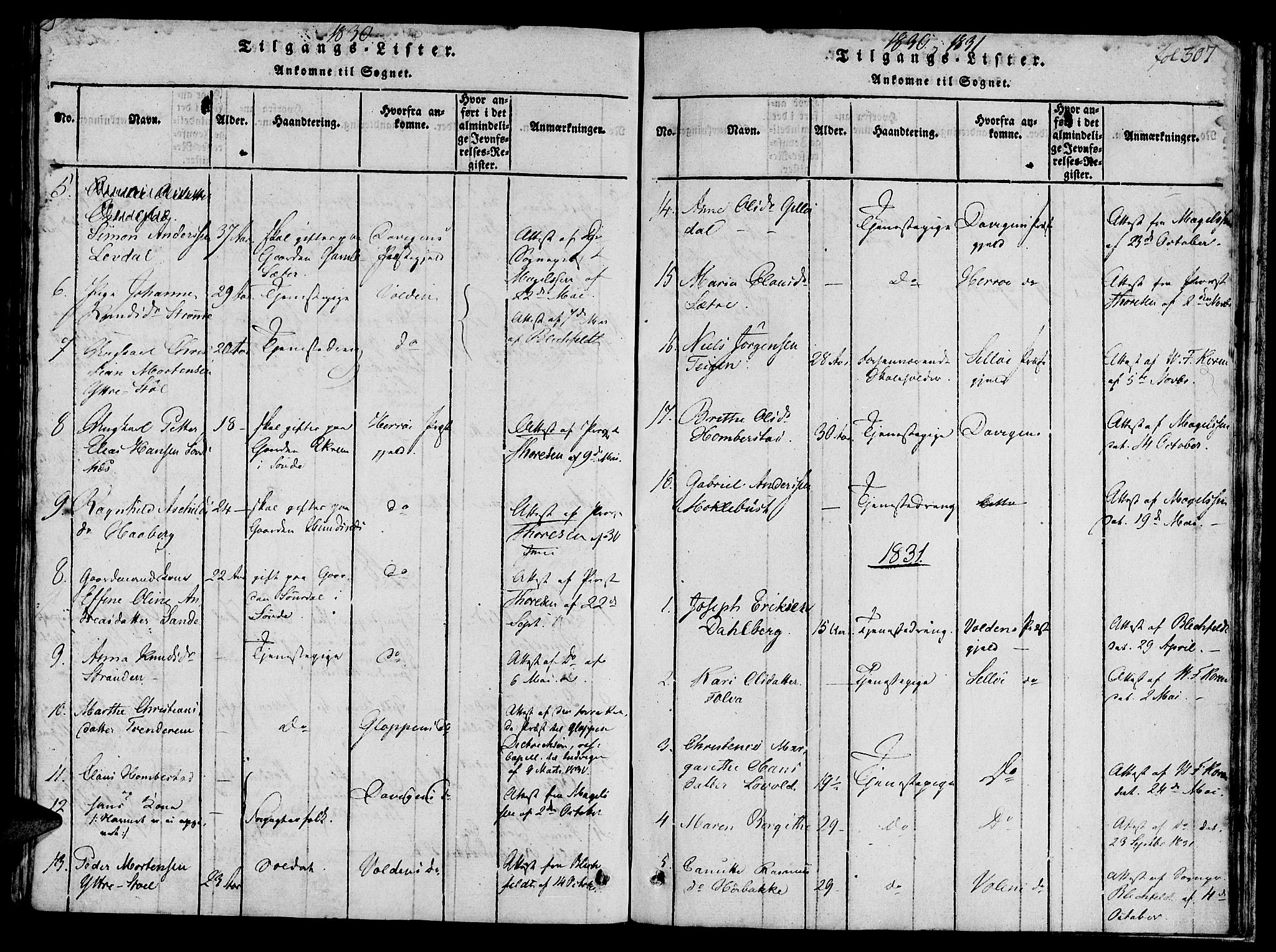Ministerialprotokoller, klokkerbøker og fødselsregistre - Møre og Romsdal, SAT/A-1454/501/L0004: Ministerialbok nr. 501A04, 1816-1831, s. 307
