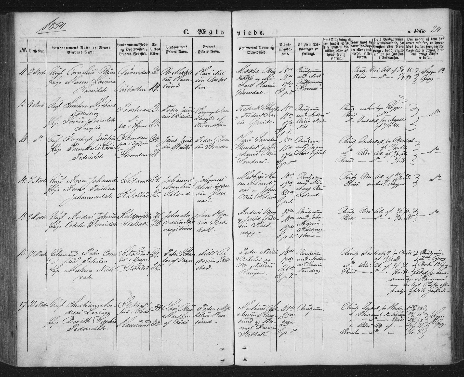 Ministerialprotokoller, klokkerbøker og fødselsregistre - Nordland, AV/SAT-A-1459/859/L0844: Ministerialbok nr. 859A04, 1849-1862, s. 214