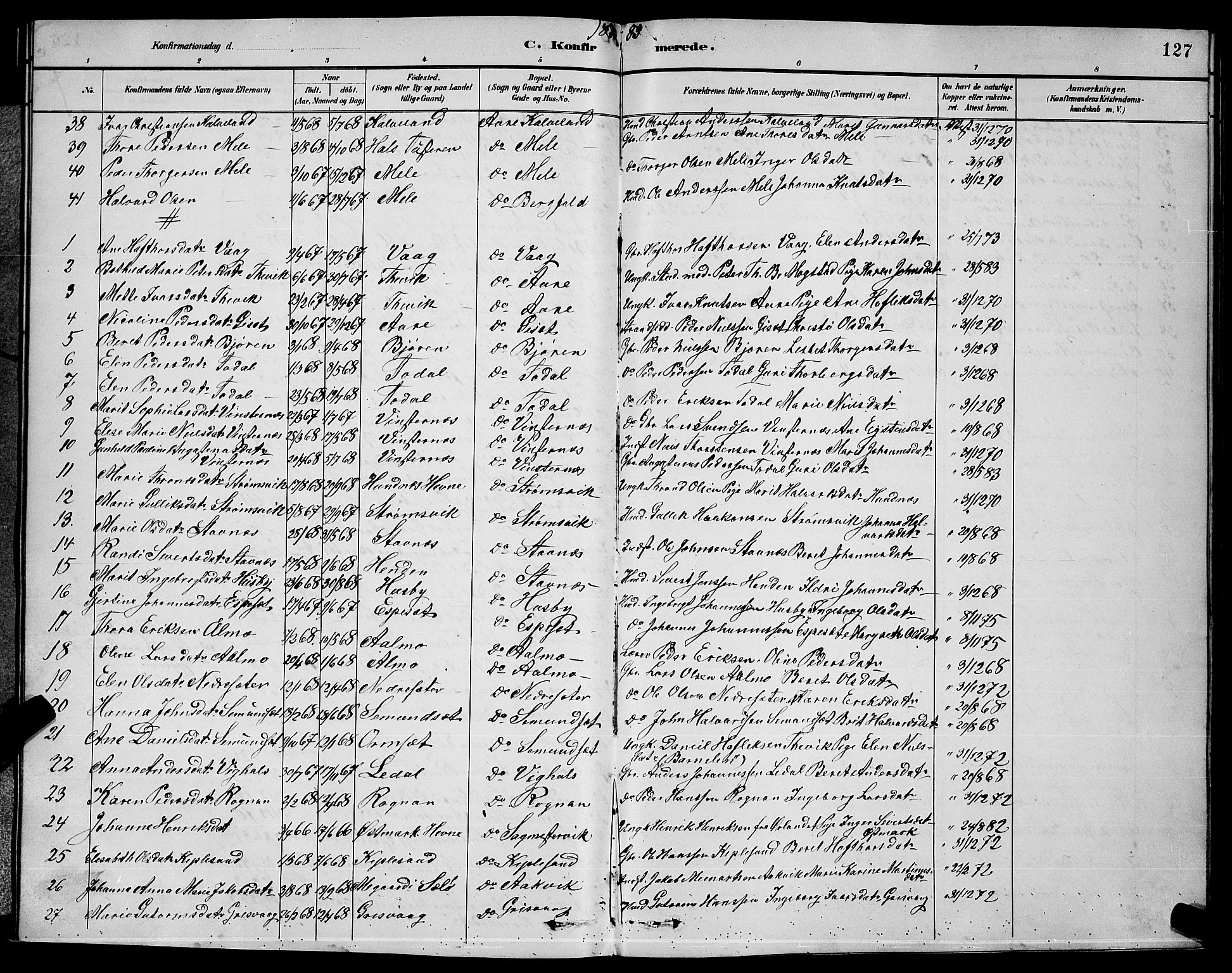 Ministerialprotokoller, klokkerbøker og fødselsregistre - Møre og Romsdal, AV/SAT-A-1454/578/L0909: Klokkerbok nr. 578C02, 1882-1900, s. 127