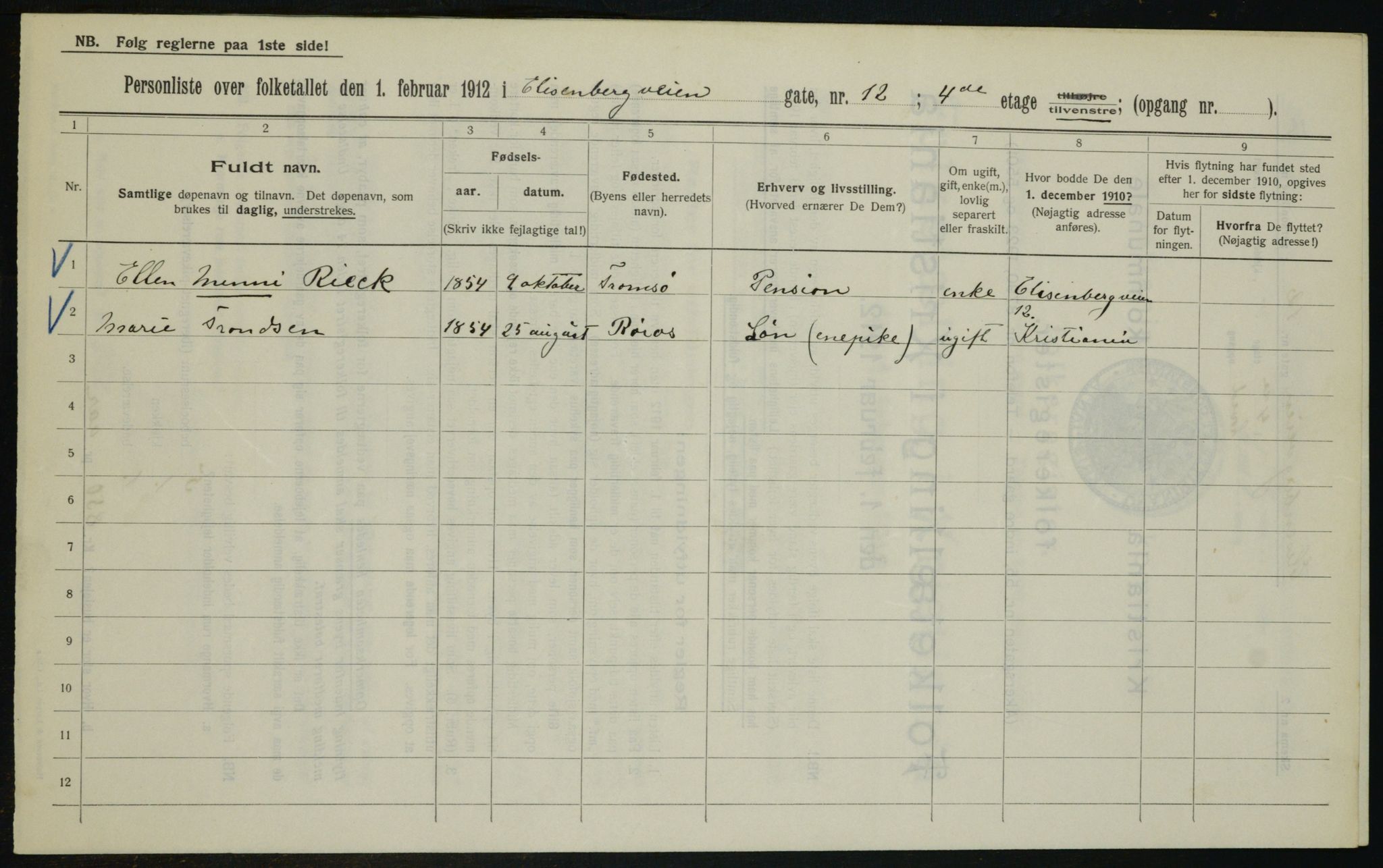 OBA, Kommunal folketelling 1.2.1912 for Kristiania, 1912, s. 20565