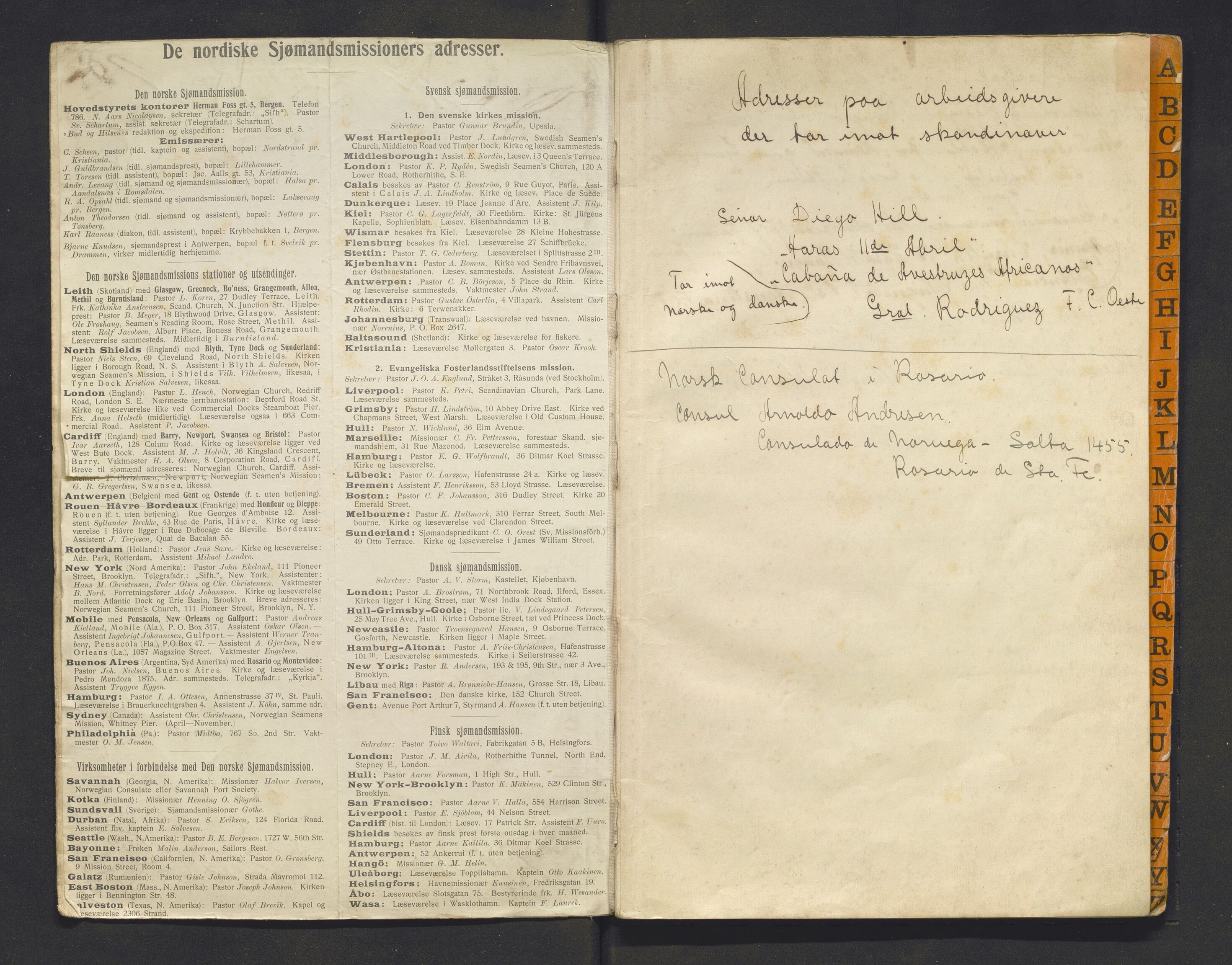 Den norske sjømannsmisjon i utlandet/Syd-Amerika (Buenos Aires m.fl.), AV/SAB-SAB/PA-0118/F/L0003/0004: Adressebøker / Adresser for ettersendelse av brev, 1916-1921