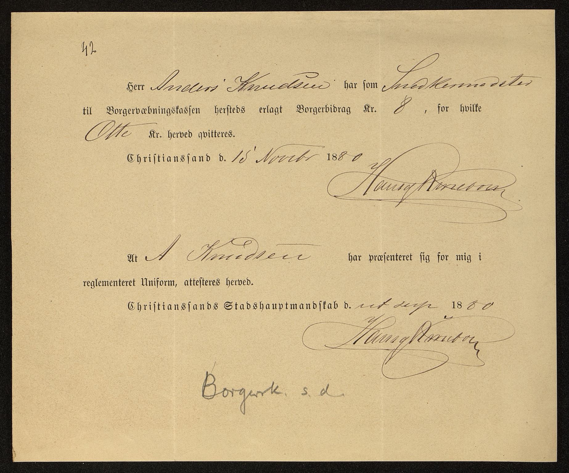 Kristiansand By - Magistraten, IKAV/1001KG122/G/Gc/L0009: Borgerbrev, 1877-1901