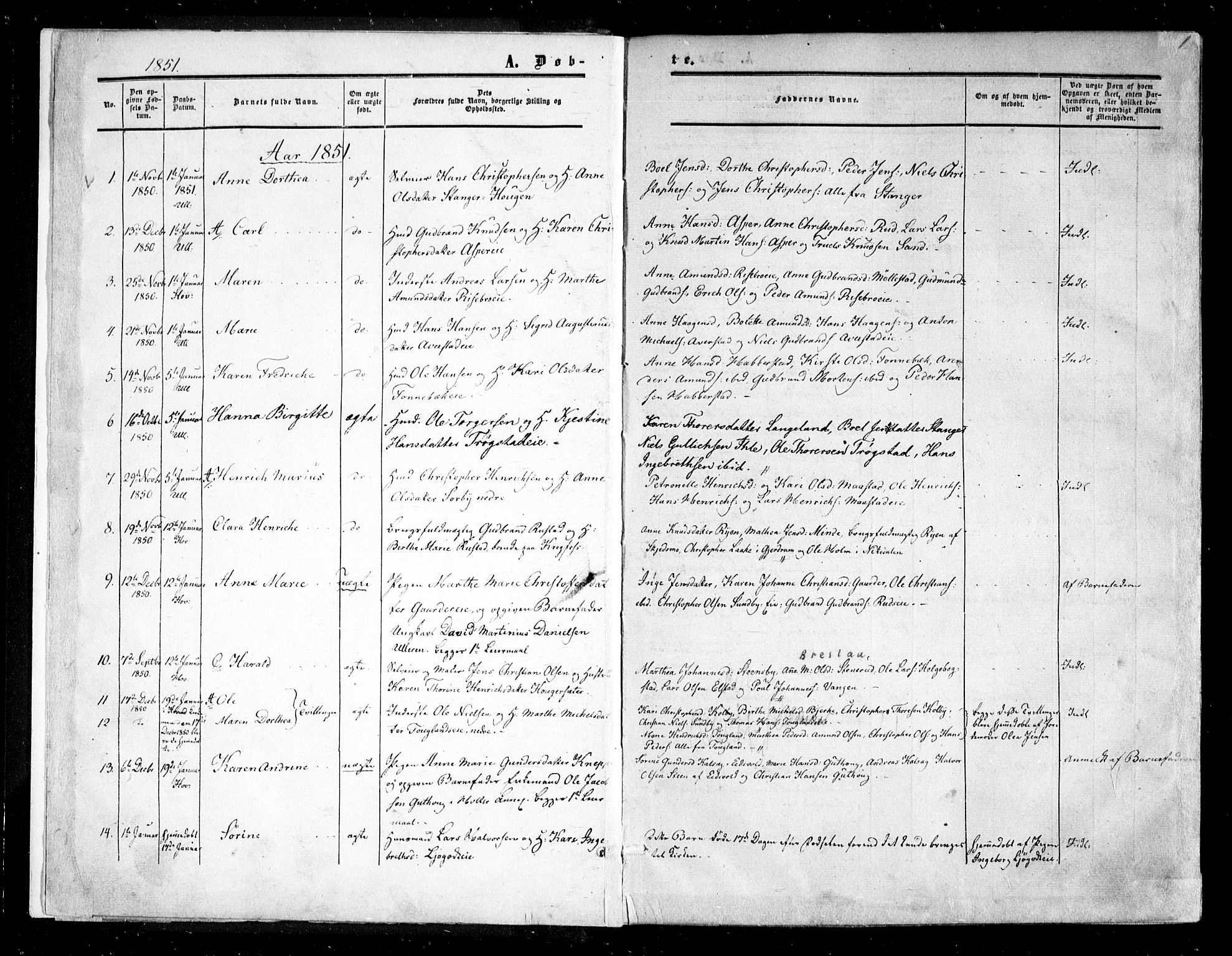 Ullensaker prestekontor Kirkebøker, AV/SAO-A-10236a/F/Fa/L0015.a: Ministerialbok nr. I 15A, 1851-1862, s. 1