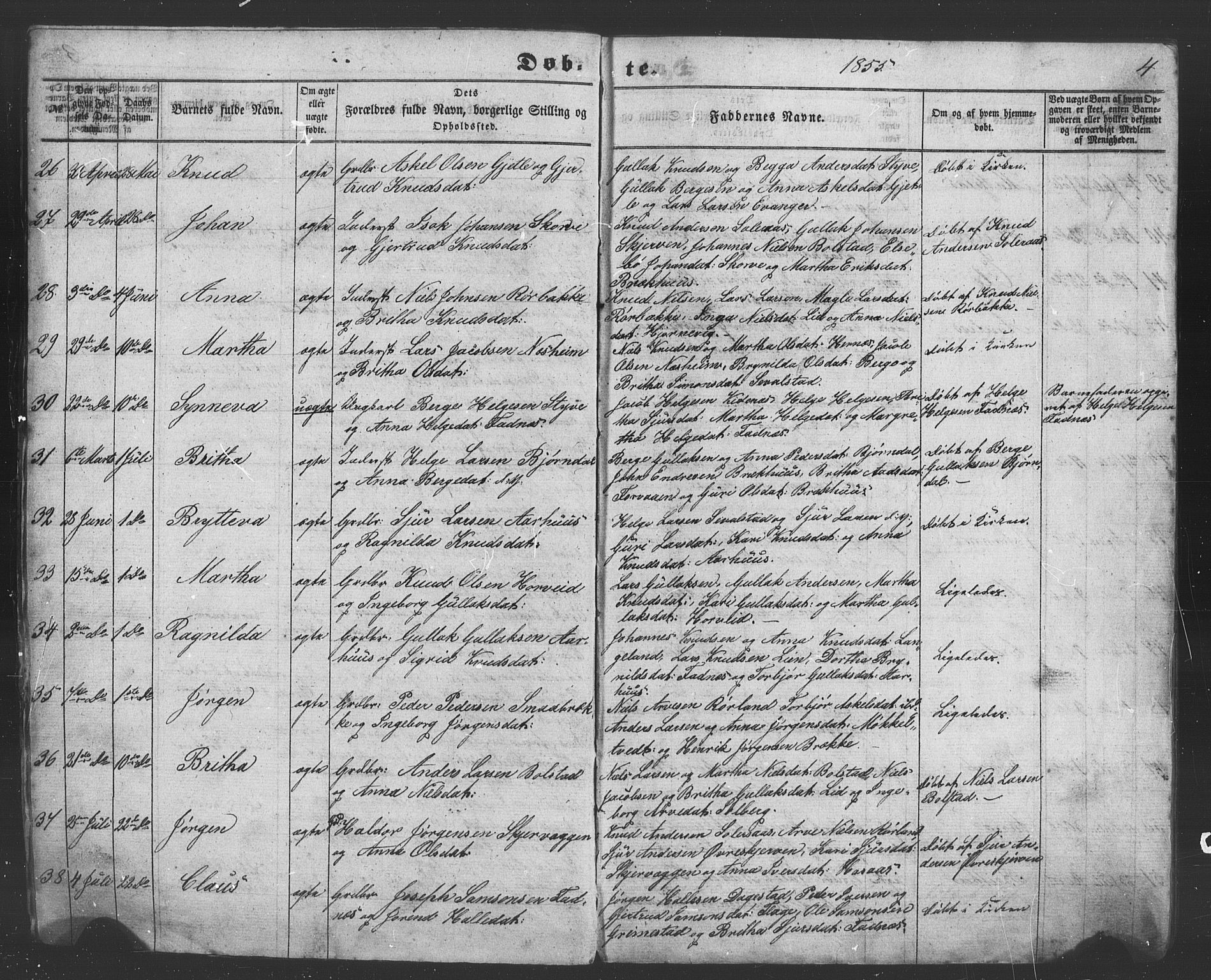 Evanger sokneprestembete, AV/SAB-A-99924: Klokkerbok nr. A 1, 1855-1864, s. 4