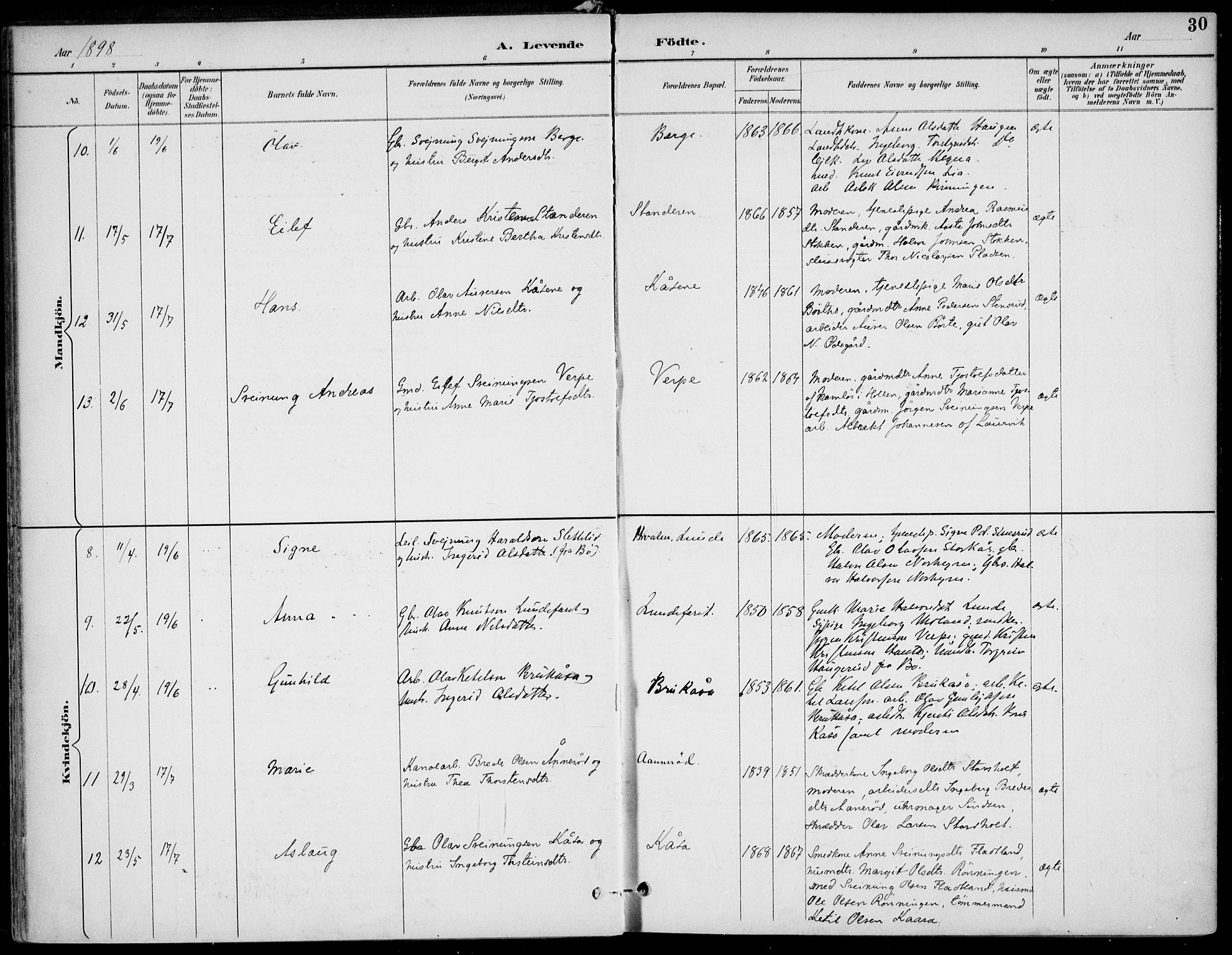 Lunde kirkebøker, AV/SAKO-A-282/F/Fa/L0003: Ministerialbok nr. I 3, 1893-1902, s. 30
