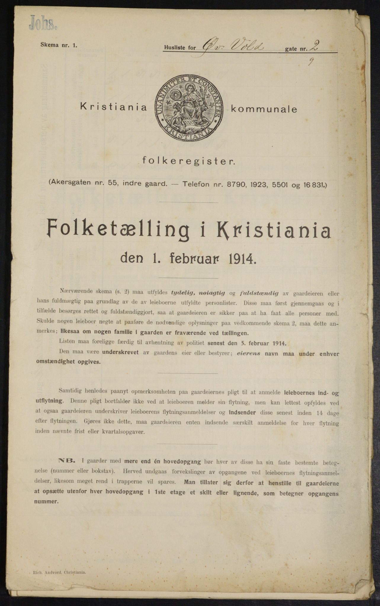 OBA, Kommunal folketelling 1.2.1914 for Kristiania, 1914, s. 131104