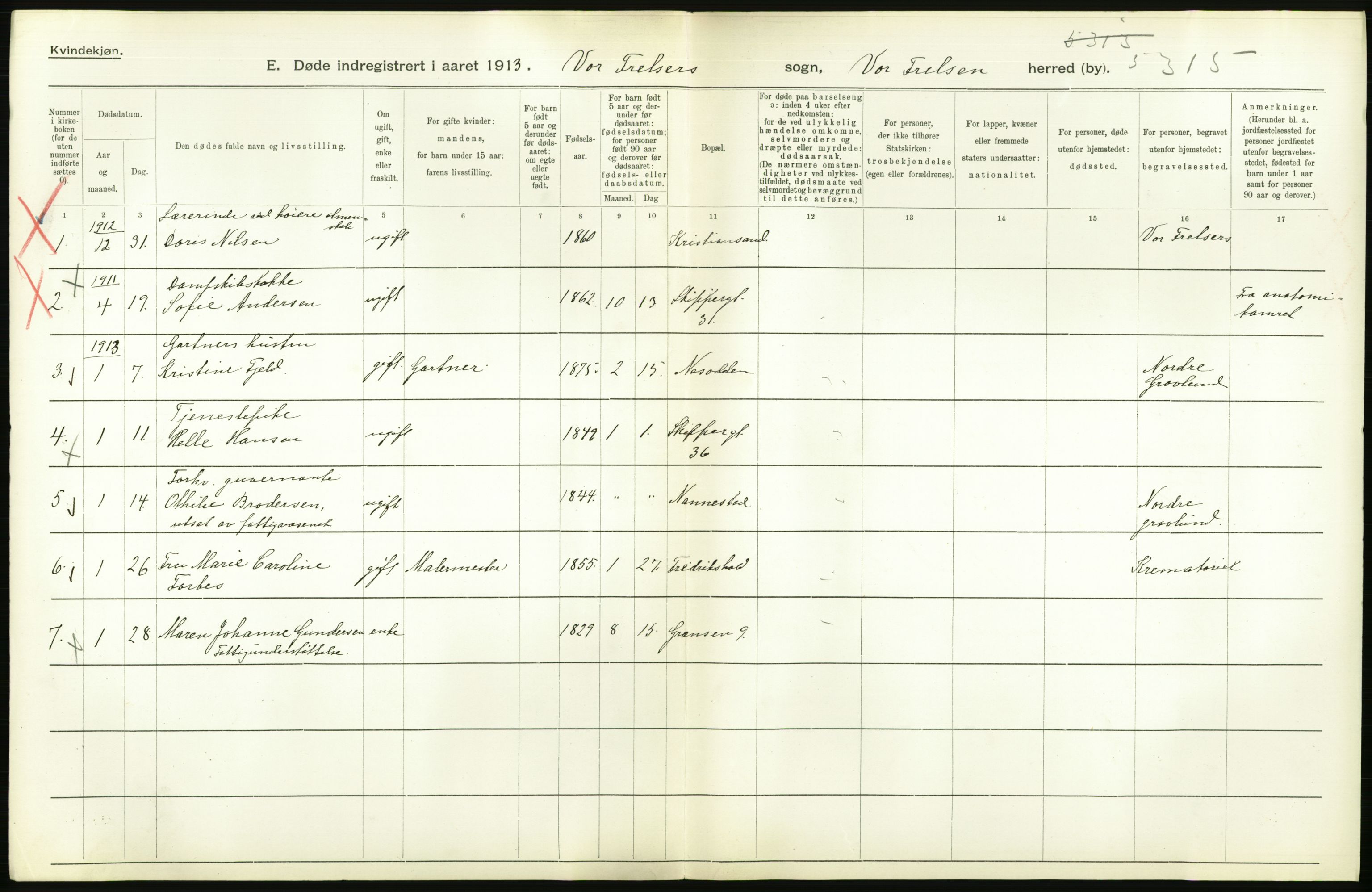 Statistisk sentralbyrå, Sosiodemografiske emner, Befolkning, AV/RA-S-2228/D/Df/Dfb/Dfbc/L0009: Kristiania: Døde., 1913, s. 330