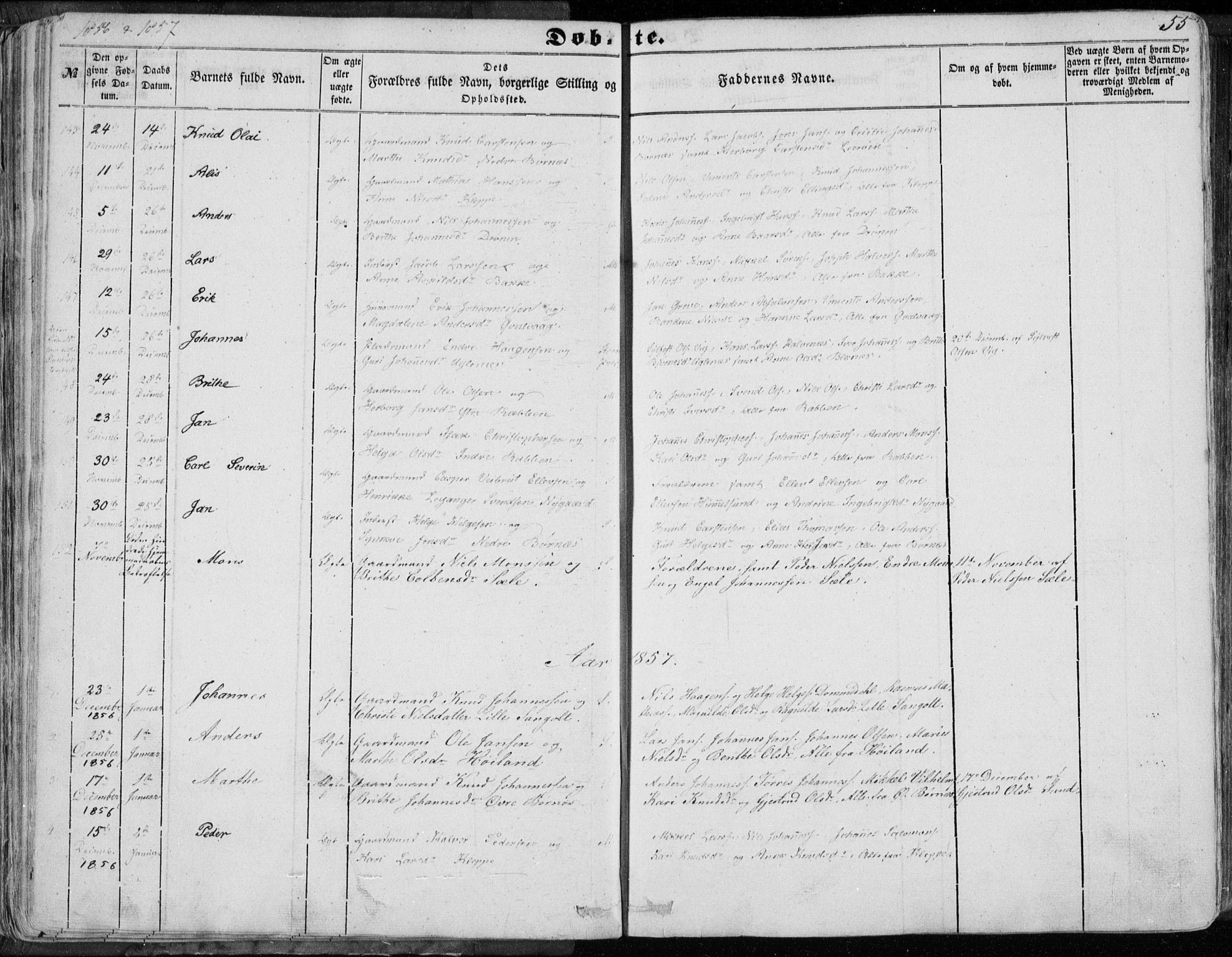 Sund sokneprestembete, AV/SAB-A-99930: Ministerialbok nr. A 14, 1850-1866, s. 55