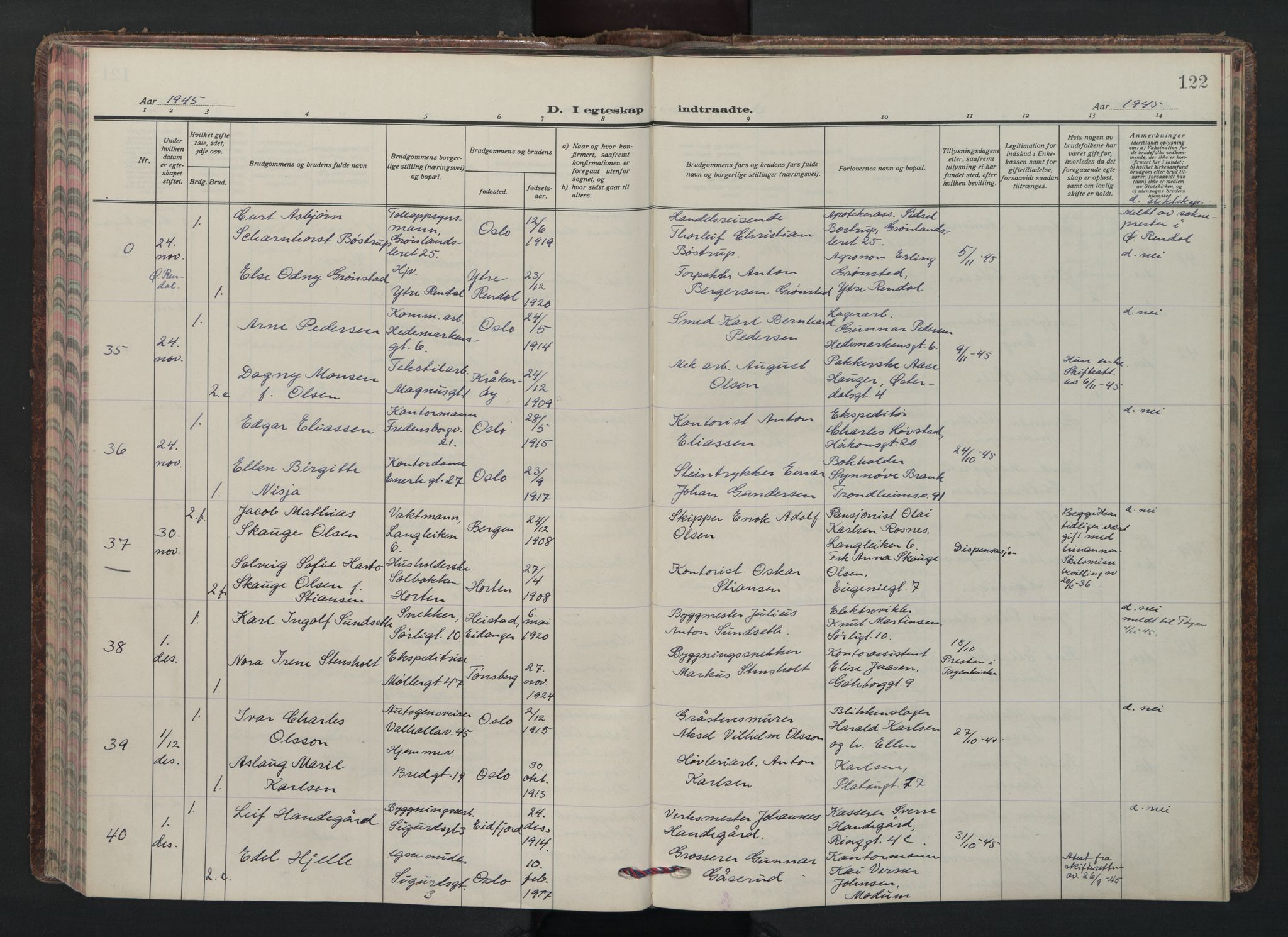 Grønland prestekontor Kirkebøker, AV/SAO-A-10848/F/Fa/L0020: Ministerialbok nr. 20, 1935-1946, s. 122